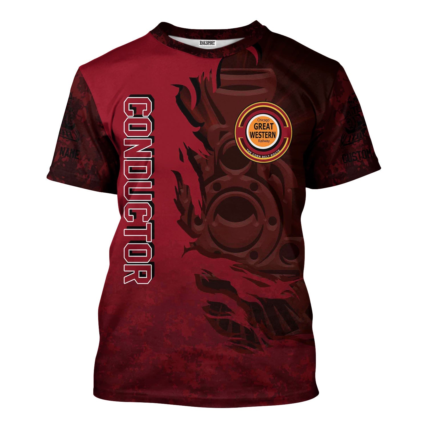 Railspirit Personalized Chicago Great Western Railroad T-Shirt Blazing Style with Custom Position Train Shirt