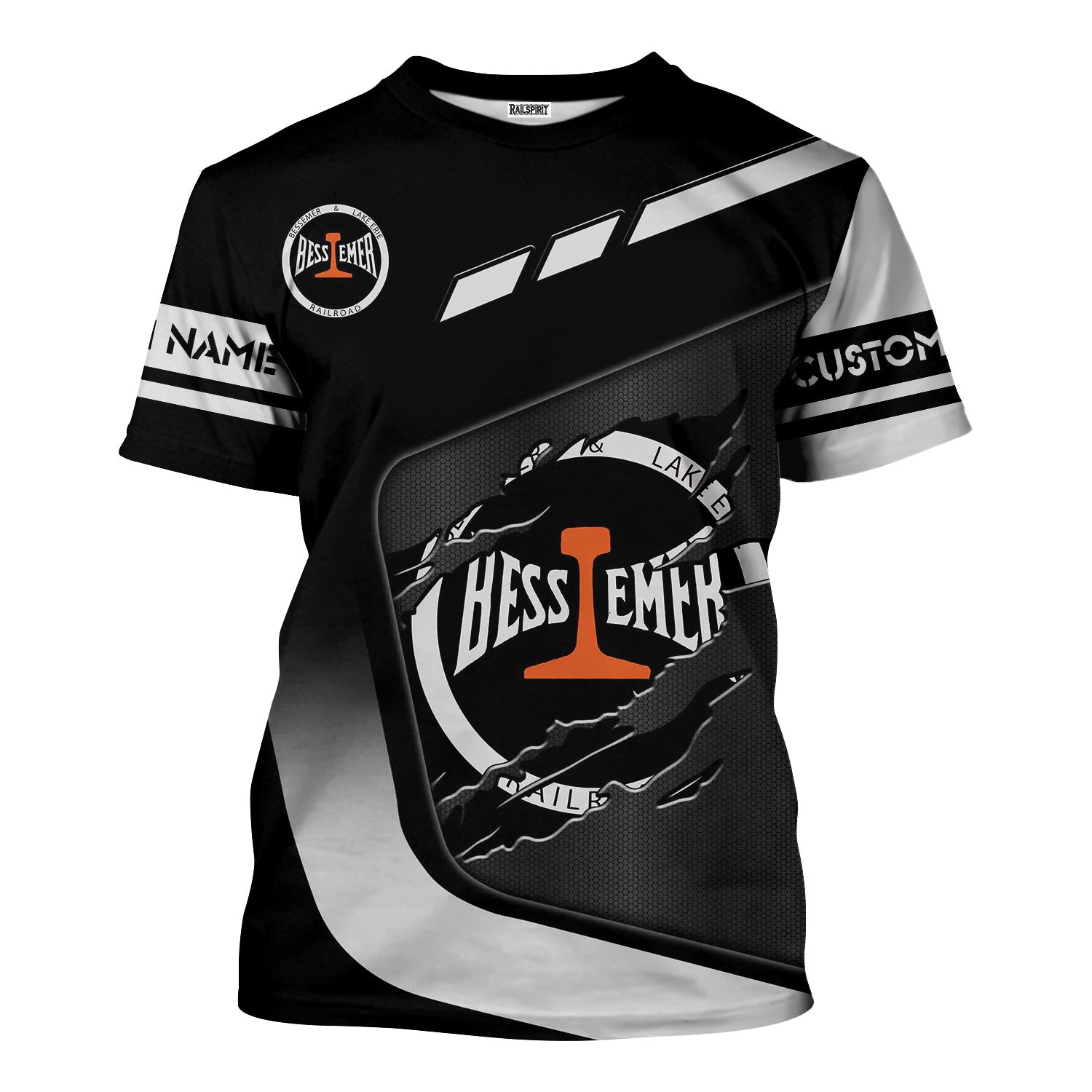 Railspirit Personalized Bessemer And Lake Erie Railroad T-Shirt Ripped Texture Style Train Shirt For Railroad Fanatic