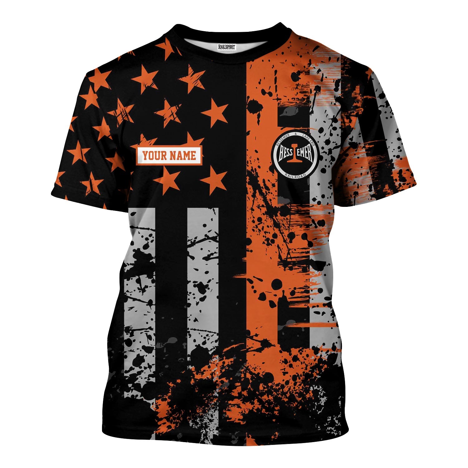 Railspirit Personalized Bessemer And Lake Erie Railroad T-Shirt Artistic Paint American Flag Style Train Shirt