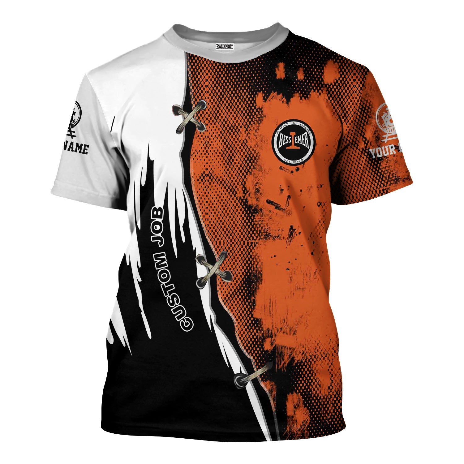 Railspirit Personalized Bessemer And Lake Erie Railroad T-Shirt Retro Stitches Design with Custom Position Train Shirt