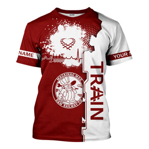 Railspirit Personalized Detroit & Mackinac Railroad T-Shirt Engine Heartbeat and Track Love Style Shirt Gift Idea For Train Lovers