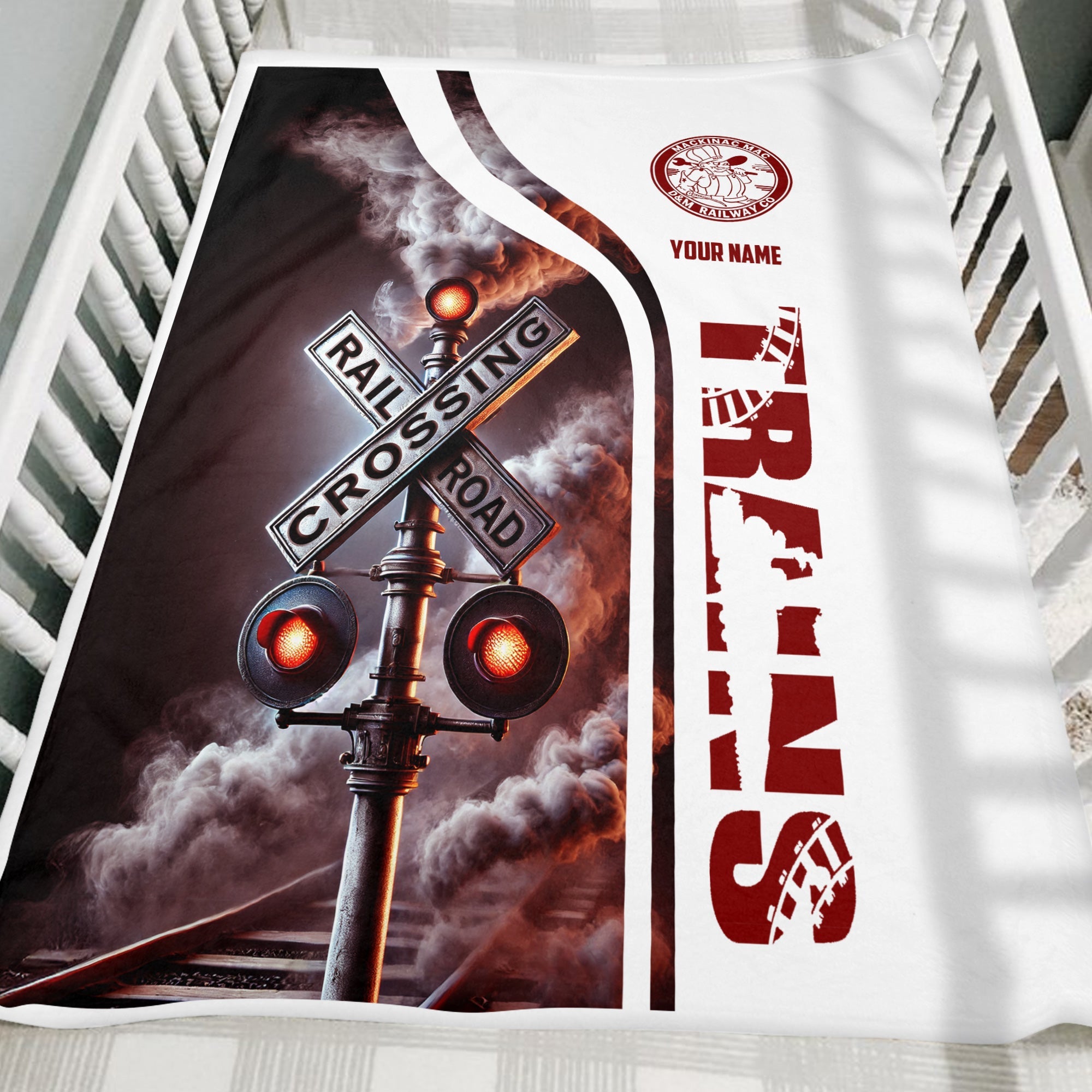 Railspirit Personalized Detroit & Mackinac Railroad Blanket Railroad Crossing Sign Blanket All Over Print