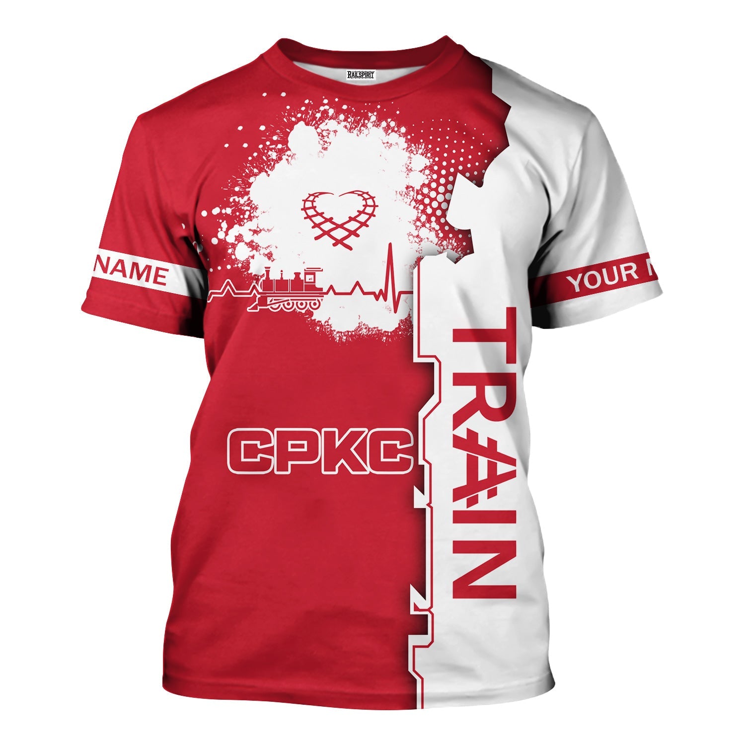 Railspirit Personalized Canadian Pacific Kansas City T-Shirt Engine Heartbeat and Track Love Style CPKC Shirt Gift Idea For Train Lovers
