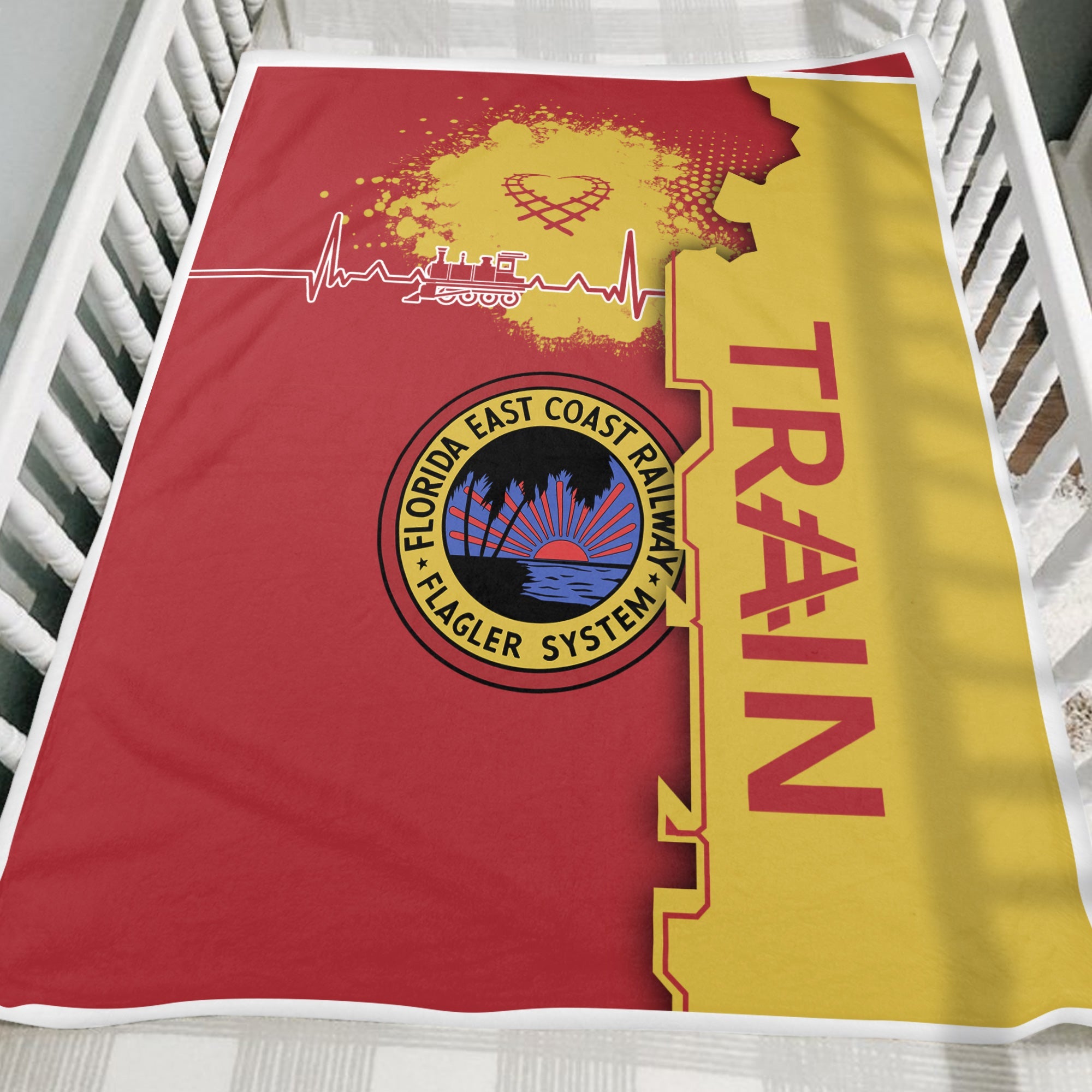 Railspirit Florida East Coast Railway Blanket Engine Heartbeat and Track Love Style Blanket Gift Idea For Train Lovers
