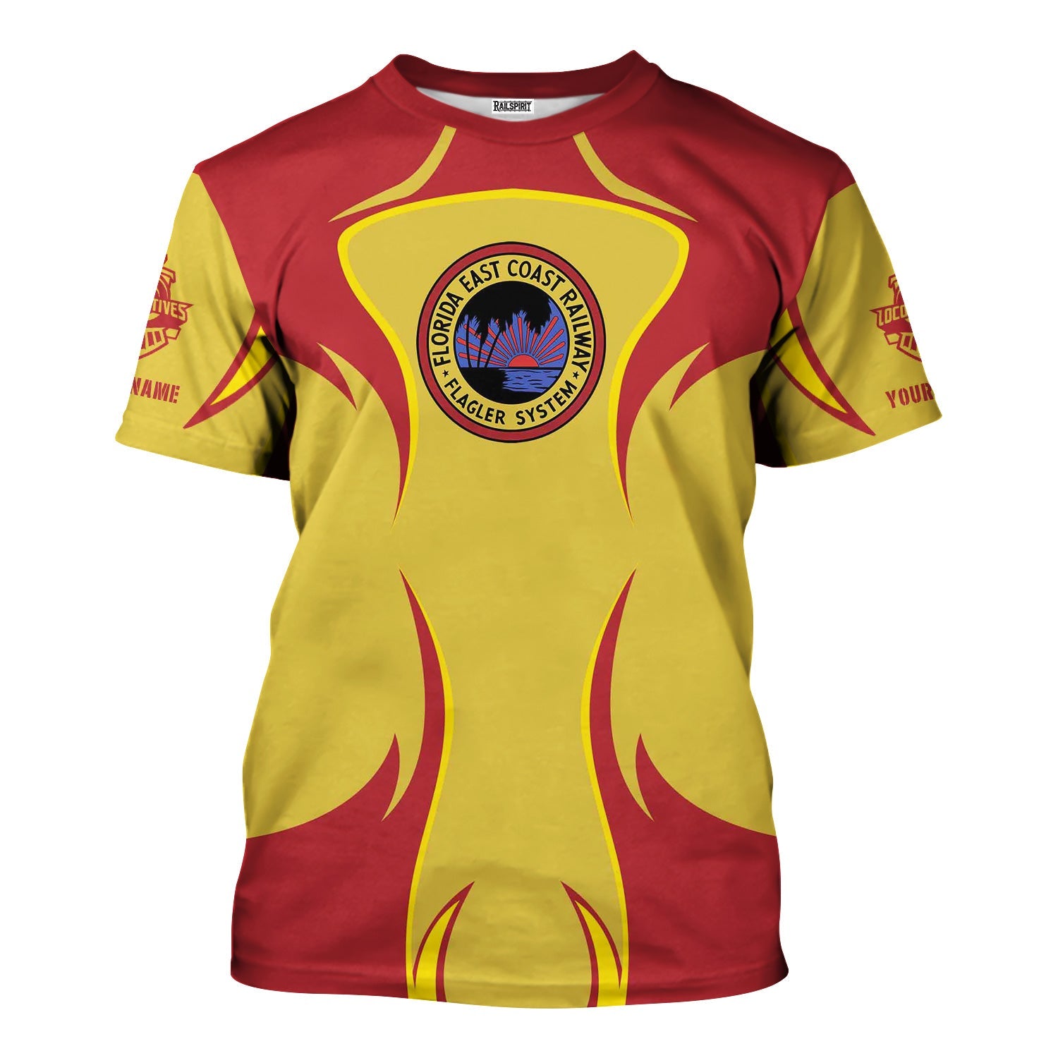 Railspirit Personalized Florida East Coast Railway T-Shirt Distinctive Flame Style Shirt For Steam Engine Addict