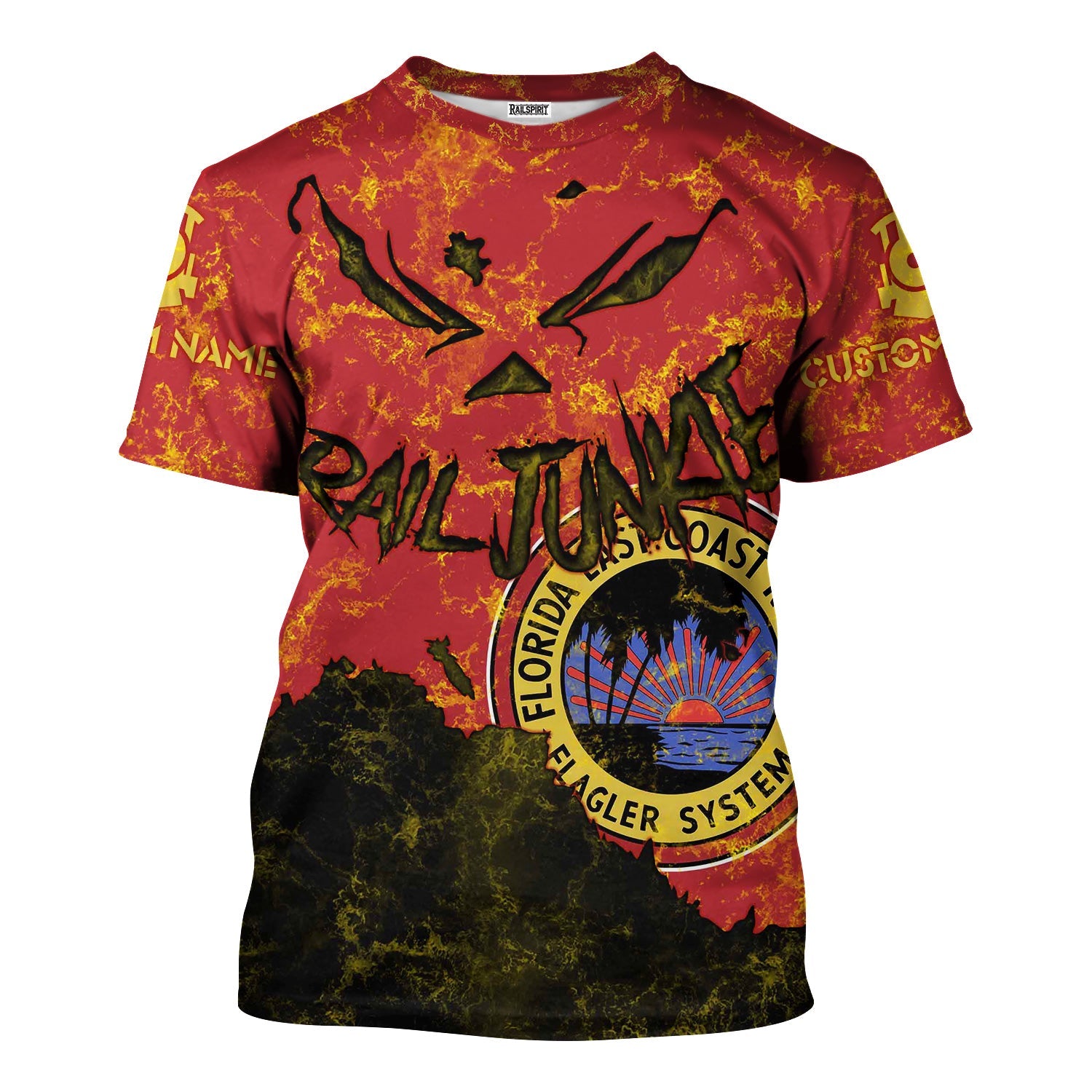 Railspirit Personalized Florida East Coast Railway T-Shirt Torn Graphic Style Train Shirt For Rail Junkie