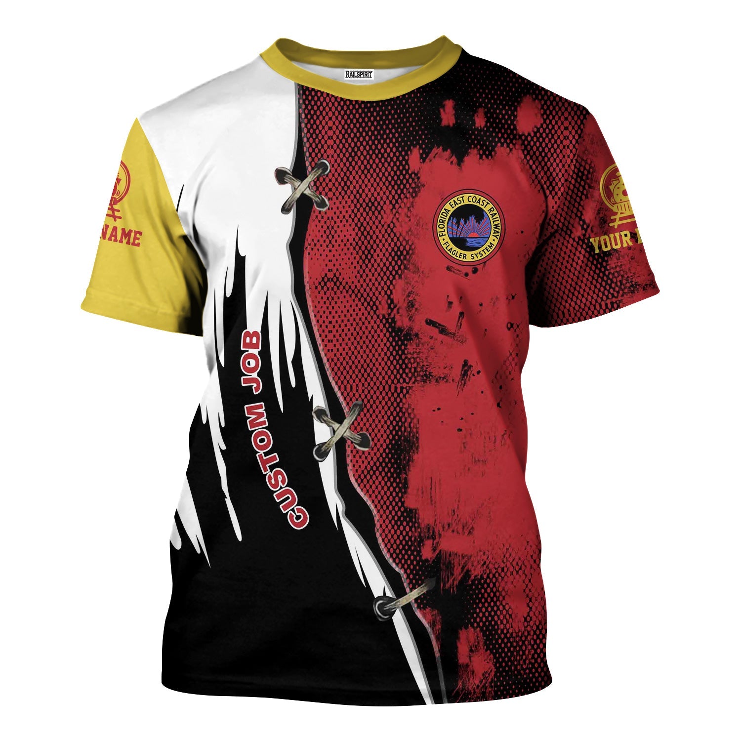 Railspirit Personalized Florida East Coast Railway T-Shirt Retro Stitches Design with Custom Position Train Shirt