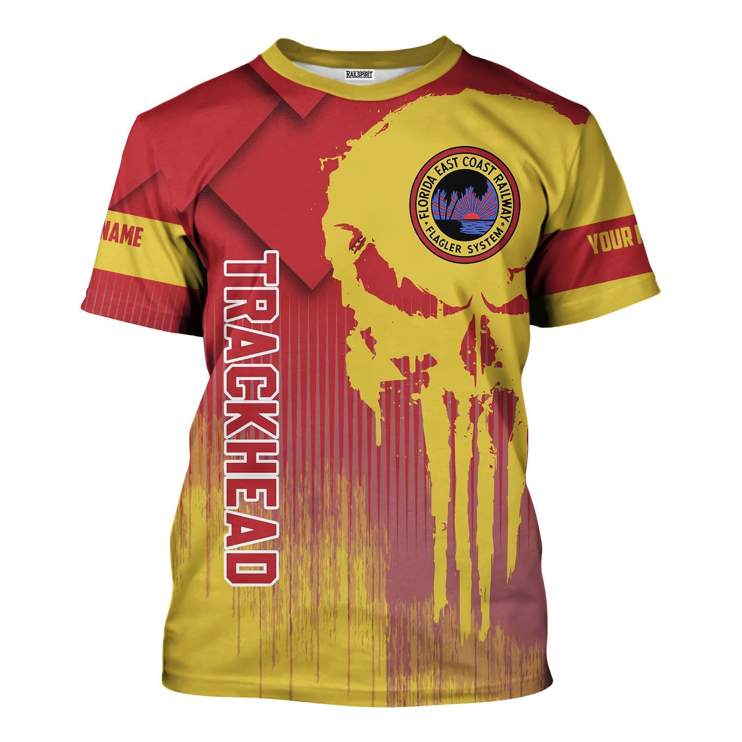 Railspirit Personalized Florida East Coast Railway T-Shirt Skull Design with Custom Job Train Shirt for Trackhead Crew