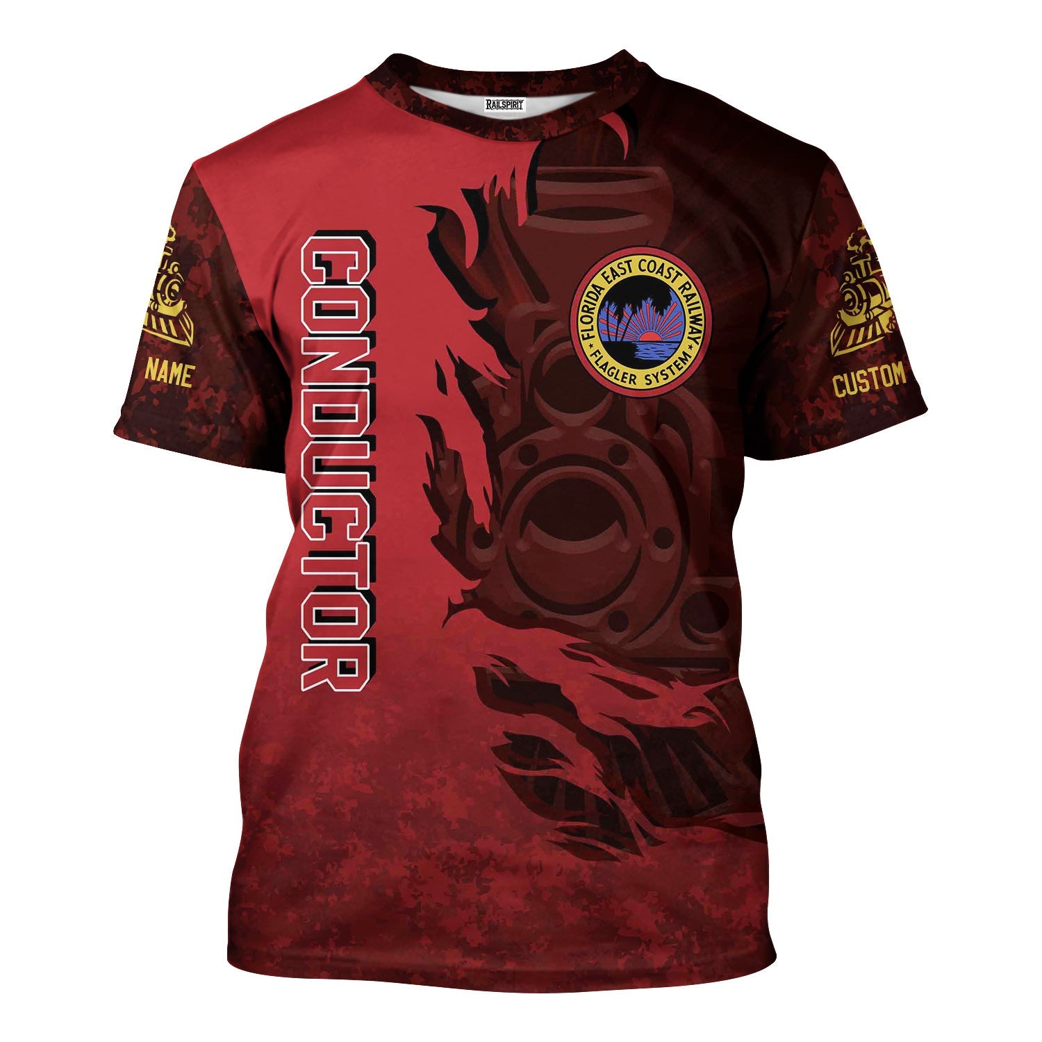 Railspirit Personalized Florida East Coast Railway T-Shirt Blazing Style with Custom Position Train Shirt