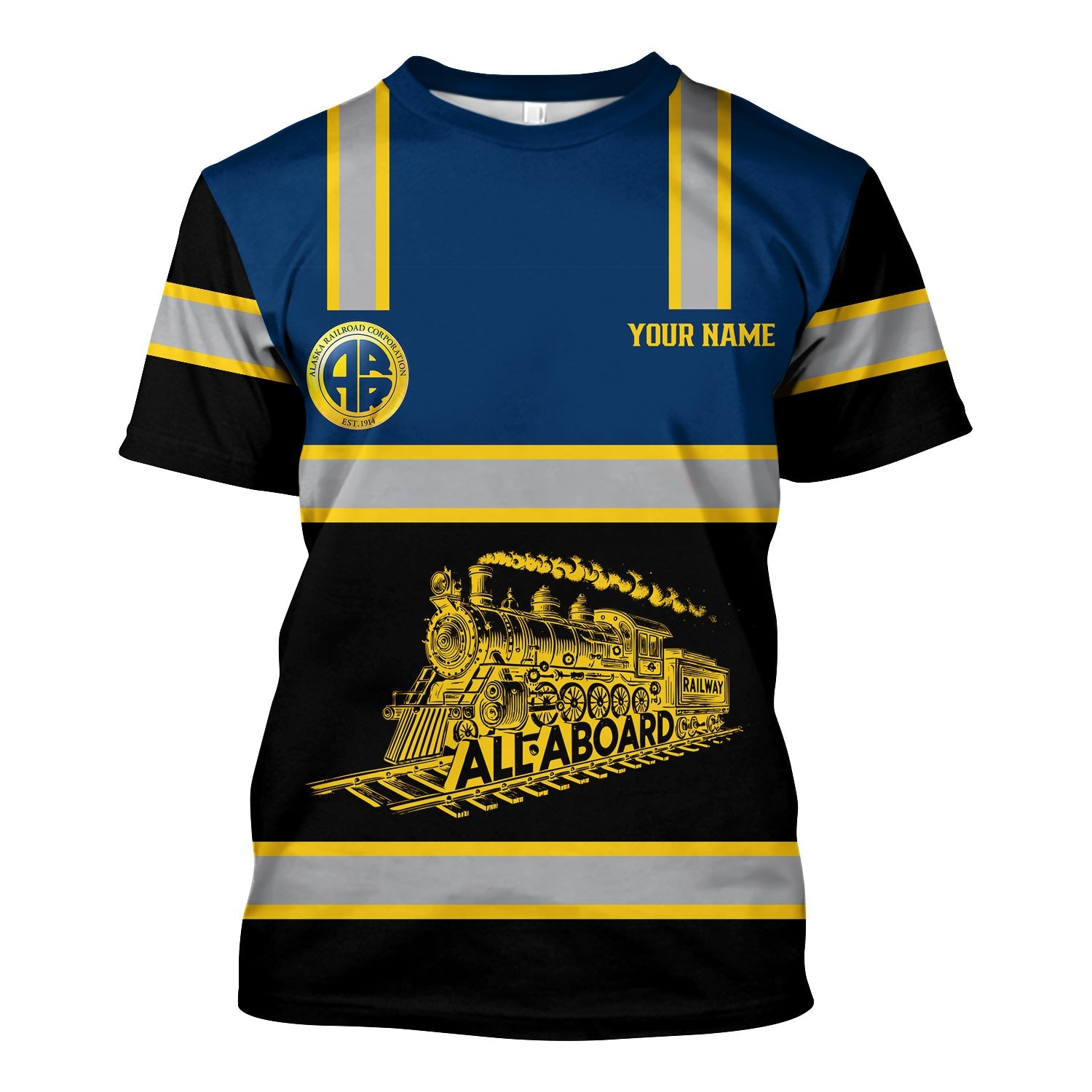 Railspirit Custom Name Alaska Railroad T Shirt Eat Train Sleep Repeat Printed Train Shirt