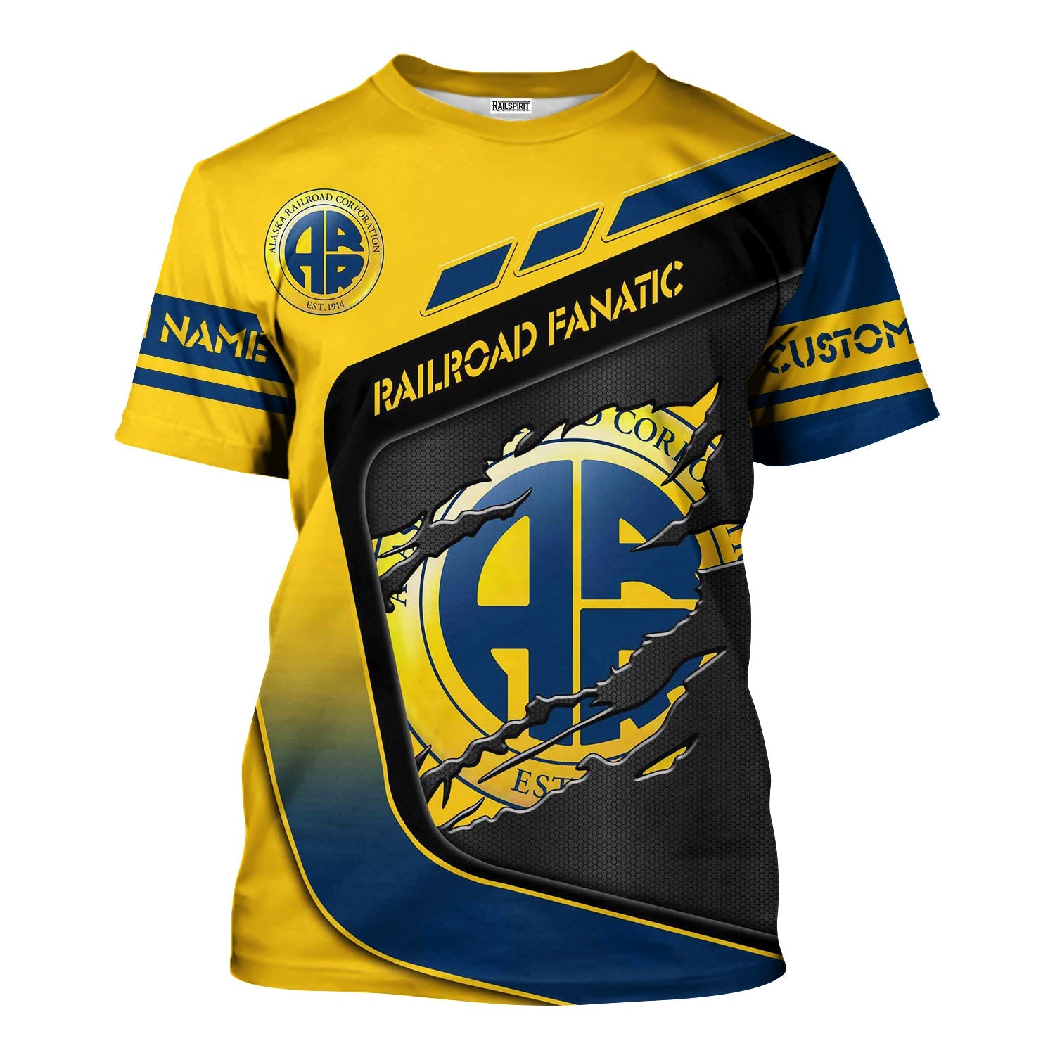 Railspirit Personalized Alaska Railroad T-Shirt Ripped Texture Style Train Shirt For Railroad Fanatic