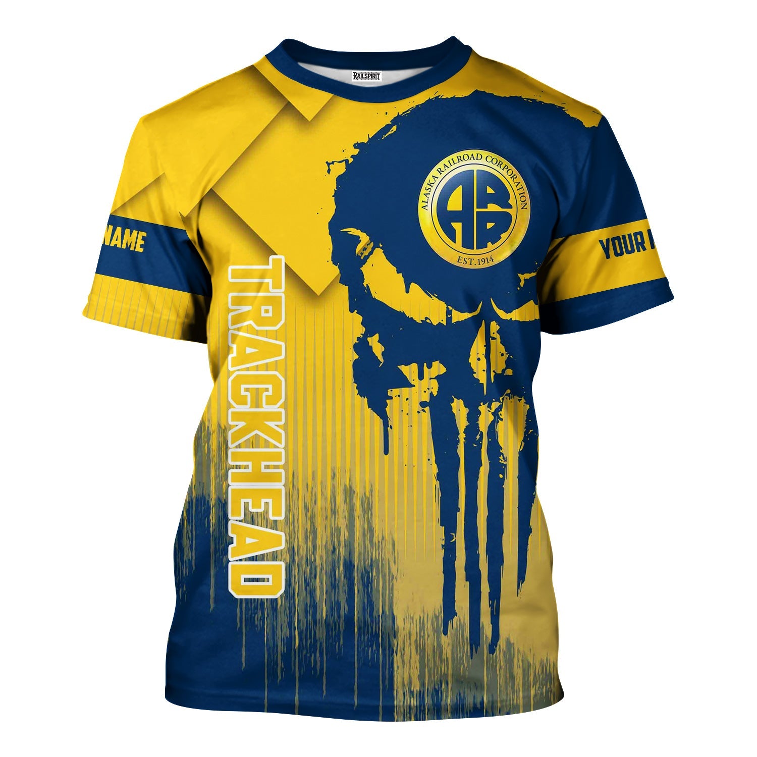 Railspirit Personalized Alaska Railroad T-Shirt Skull Design with Custom Job Train Shirt for Trackhead Crew