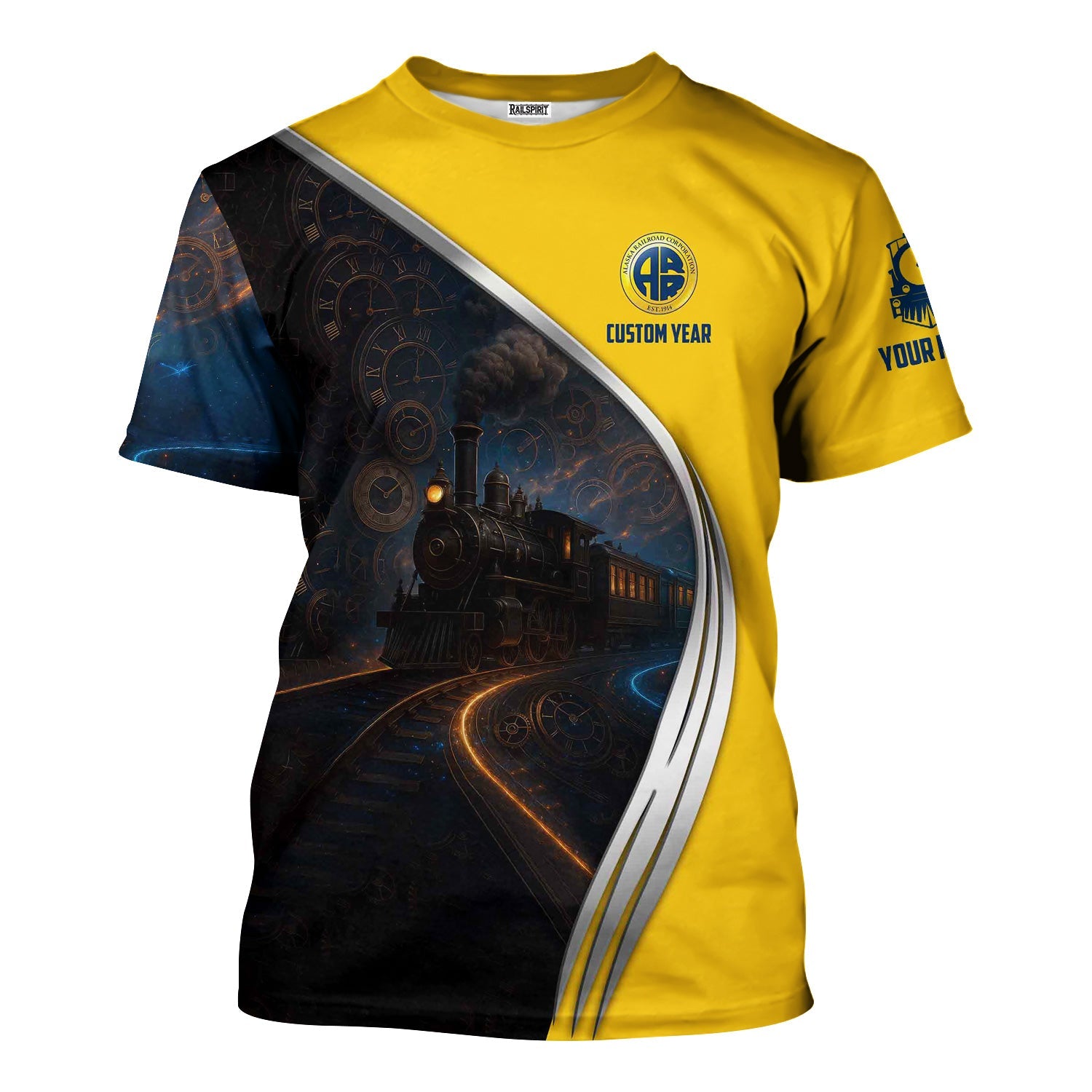Railspirit Personalized Alaska Railroad T-Shirt Steampunk Locomotive with Custom Year Train Shirt