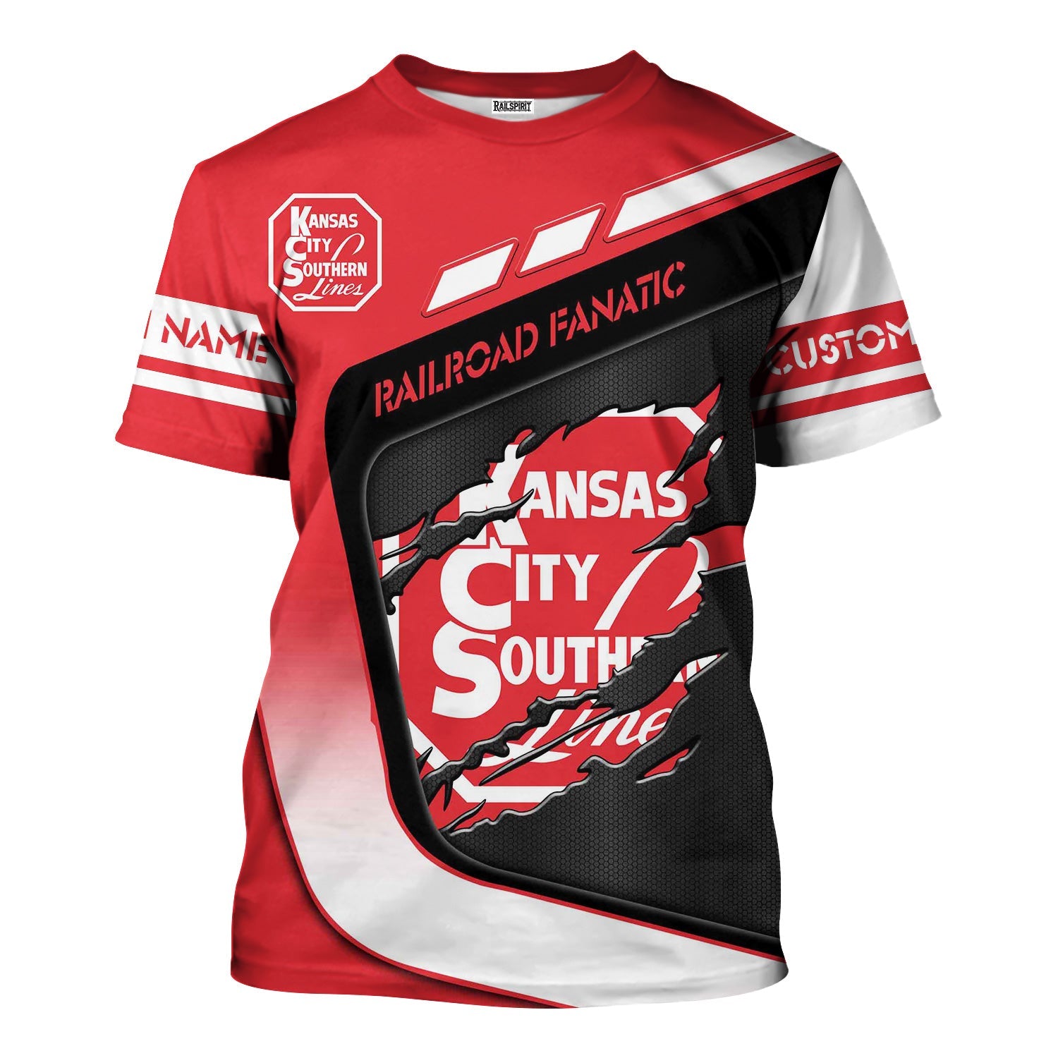 Railspirit Personalized Kansas City Southern T-Shirt Ripped Texture Style Train Shirt For Railroad Fanatic