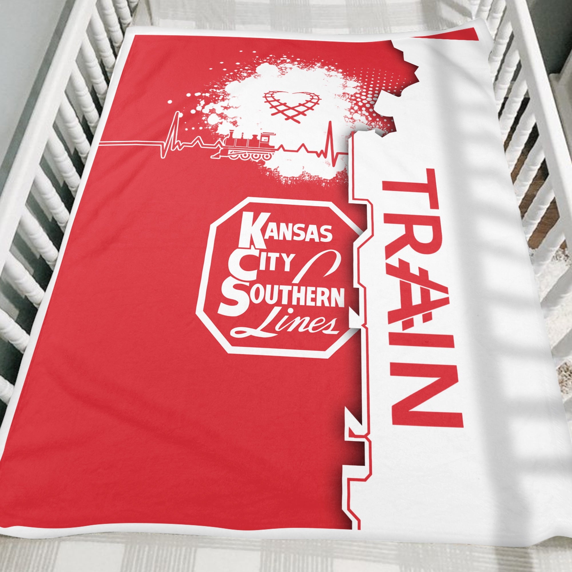 Railspirit Kansas City Southern Blanket Engine Heartbeat and Track Love Style Blanket Gift Idea For Train Lovers