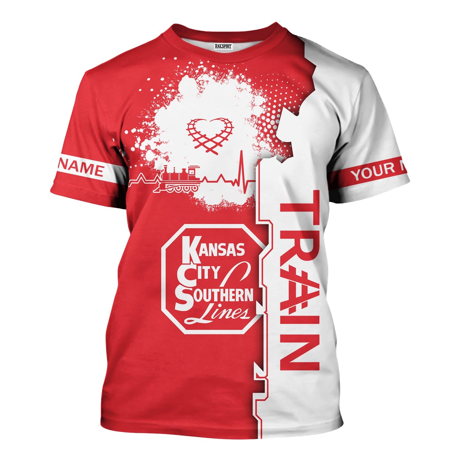 Railspirit Personalized Kansas City Southern T-Shirt Engine Heartbeat and Track Love Style Shirt Gift Idea For Train Lovers