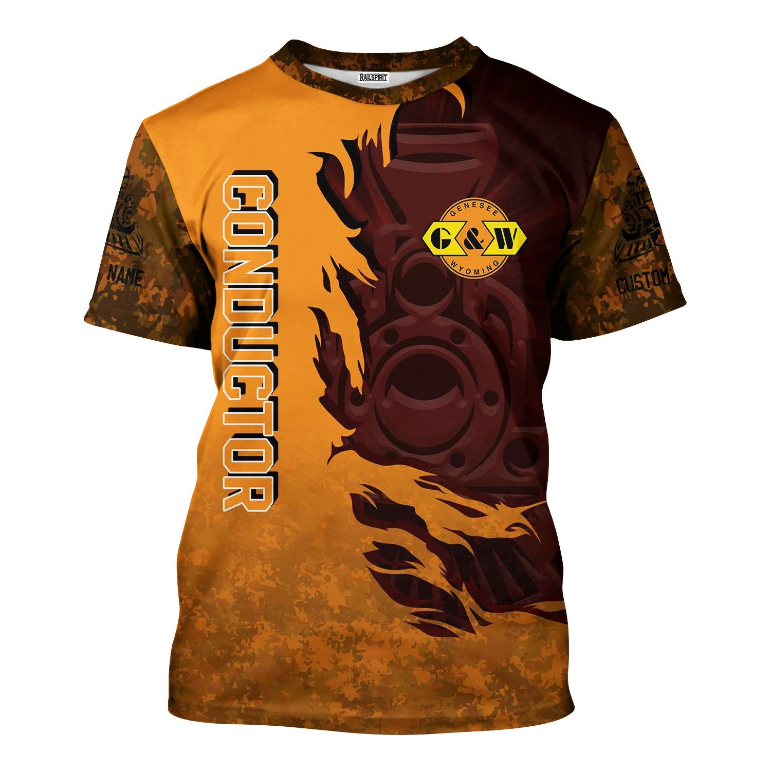 Railspirit Personalized Genesee & Wyoming Inc. Railroad T-Shirt Blazing Style with Custom Position Train Shirt