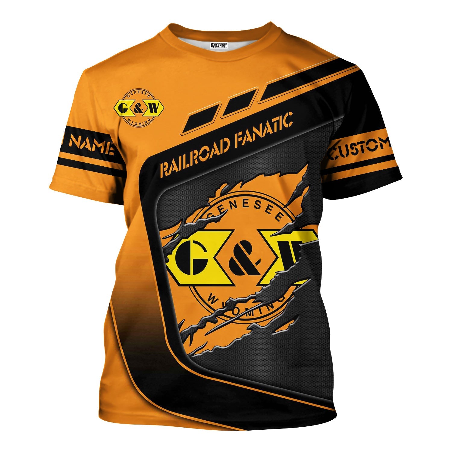 Railspirit Personalized Genesee & Wyoming Inc. Railroad T-Shirt Ripped Texture Style Train Shirt For Railroad Fanatic