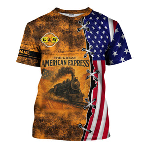 Railspirit Personalized Genesee & Wyoming Inc. Railroad T-Shirt Retro American Express Train With USA Flag Shirt