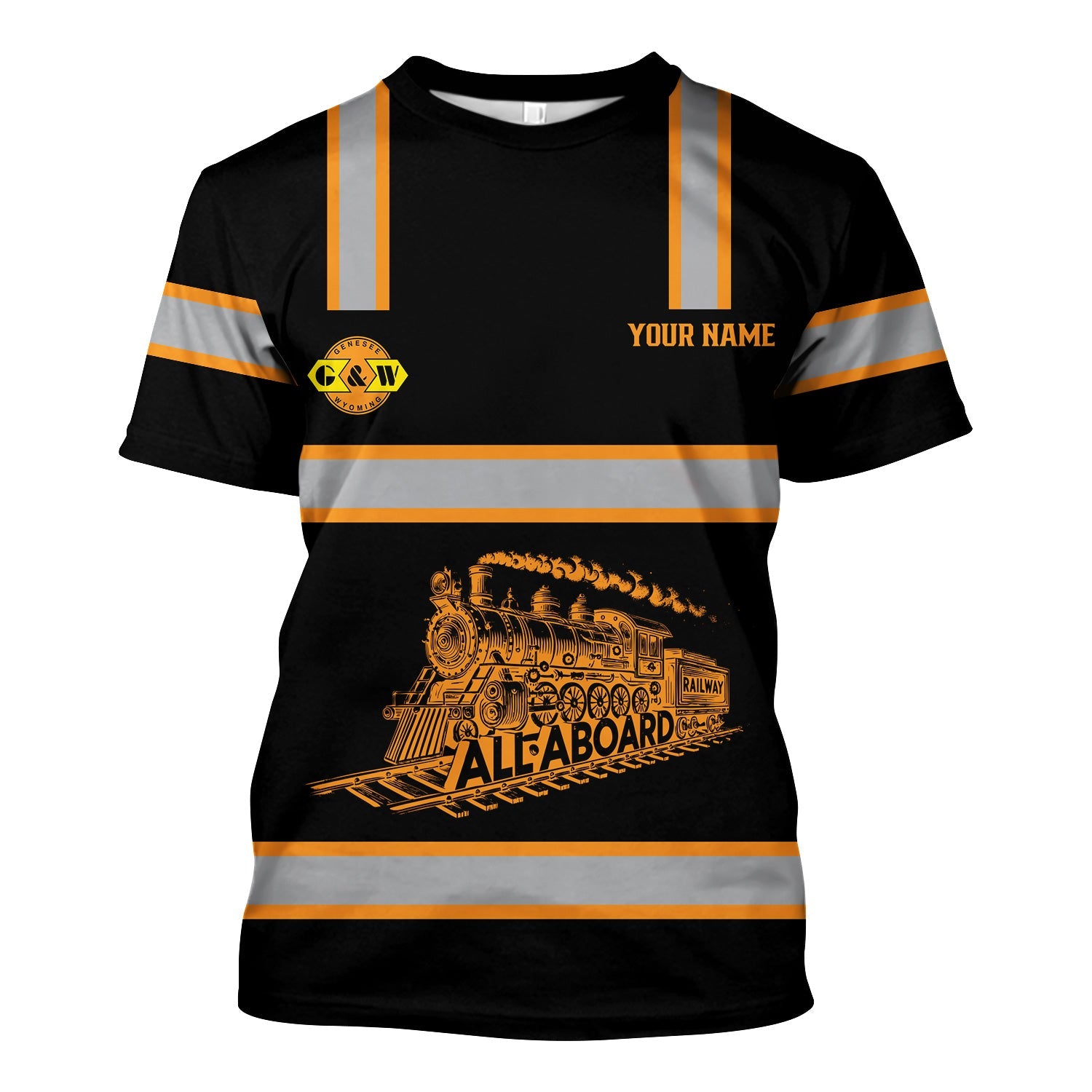 Railspirit Custom Name Genesee & Wyoming Inc. Railroad T Shirt Eat Train Sleep Repeat Printed Train Shirt