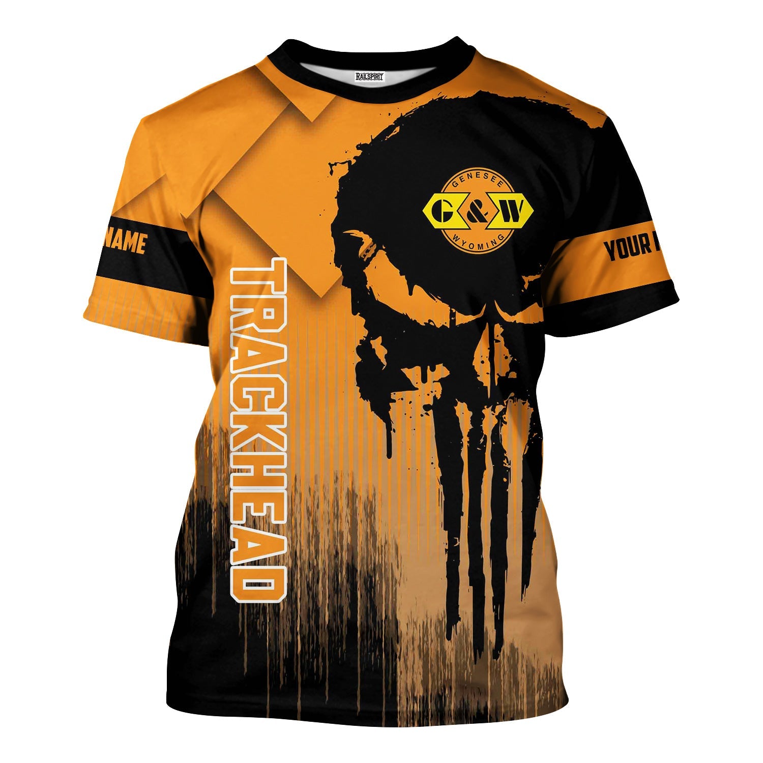 Railspirit Personalized Genesee & Wyoming Inc. Railroad T-Shirt Skull Design with Custom Job Train Shirt for Trackhead Crew