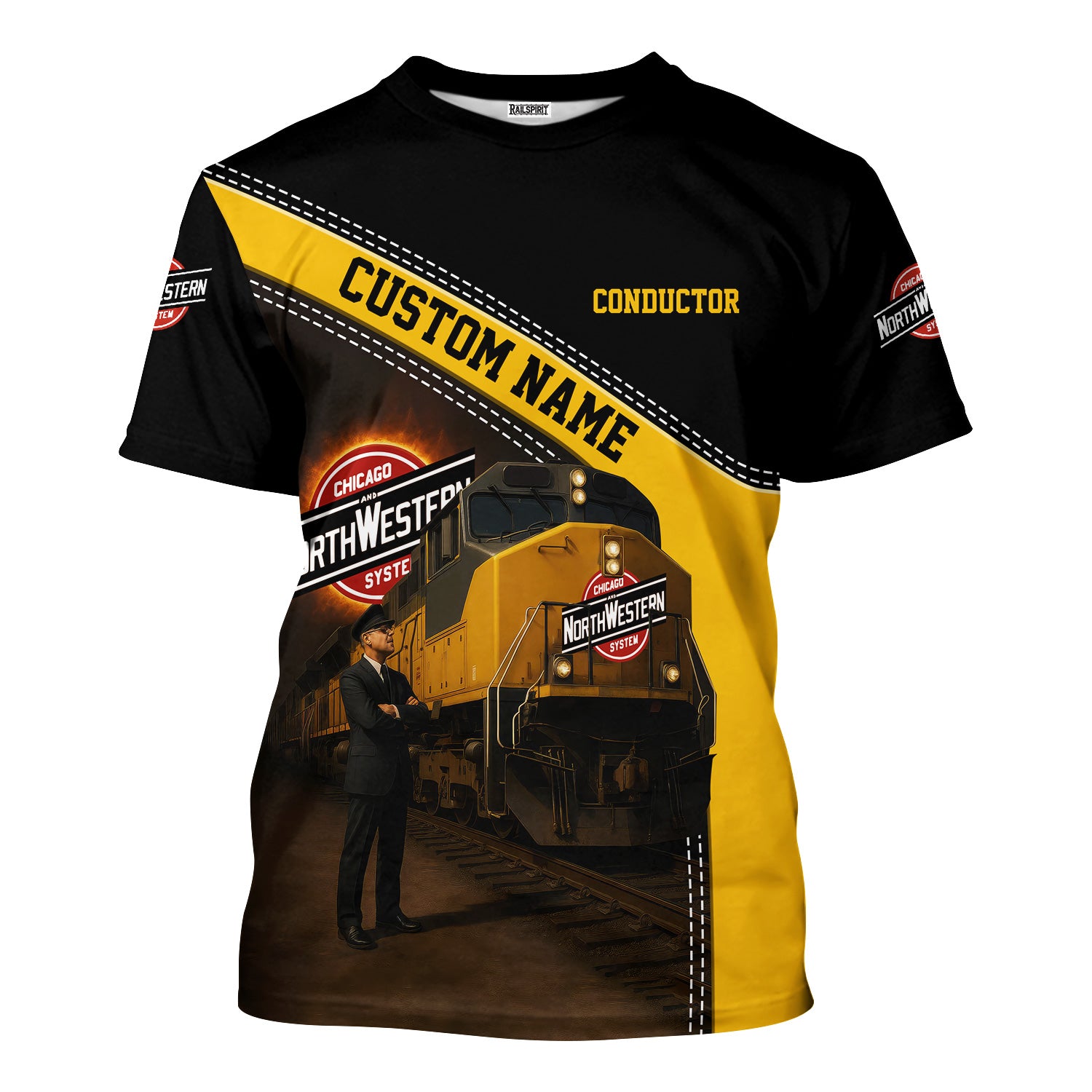 Railspirit Personalized Chicago and North Western Railway T-Shirt with Custom Job Position Train Shirt