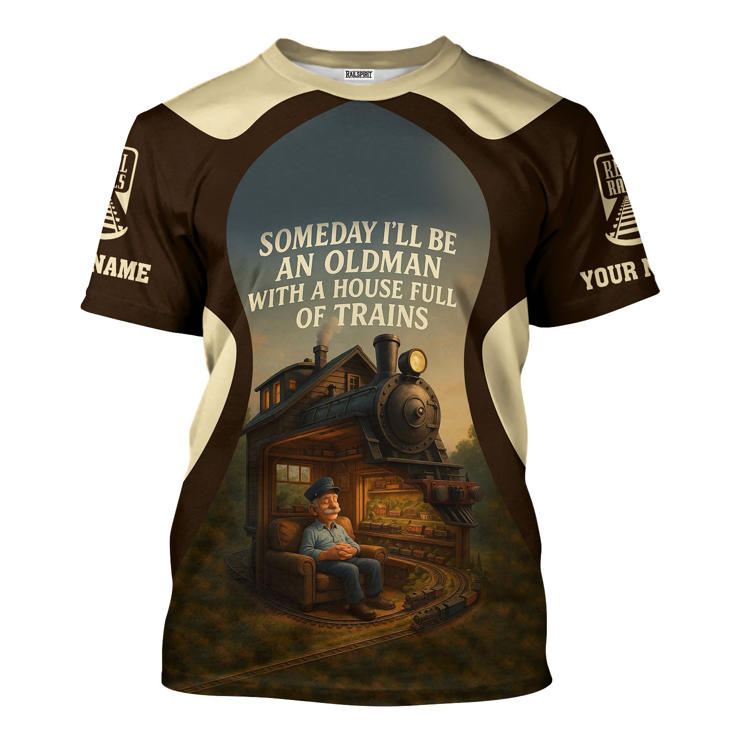 Railspirit Personalized T-Shirt Someday I'll Be An Old Man With A House Full Of Trains Shirt for Train Lovers
