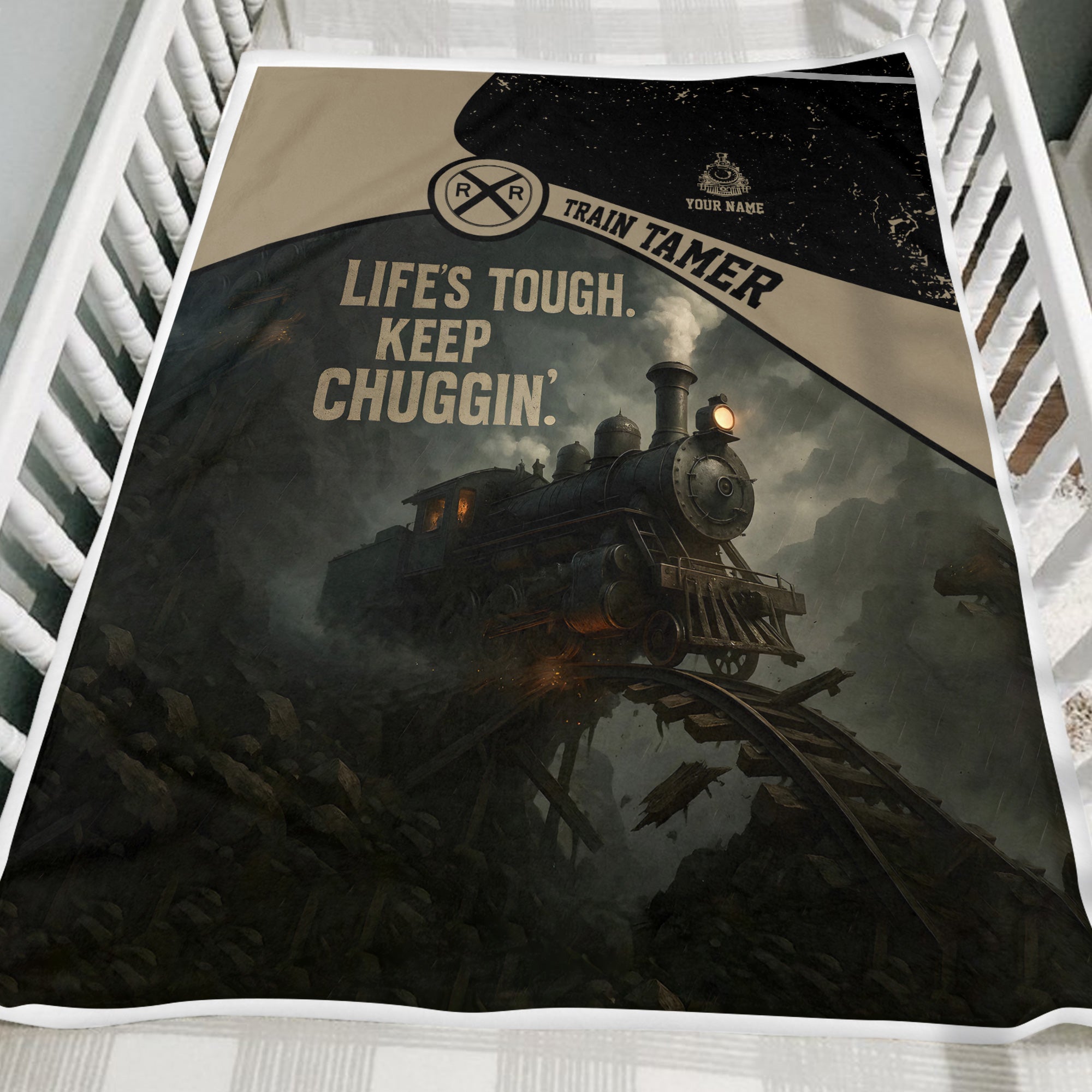 Railspirit Personalized Blanket Life's Tough Keep Chuggin' Vintage Train Blanket for Train Tamer