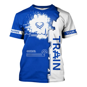 Railspirit Personalized Conrail Railroad T-Shirt Engine Heartbeat and Track Love Style Shirt Gift Idea For Train Lovers