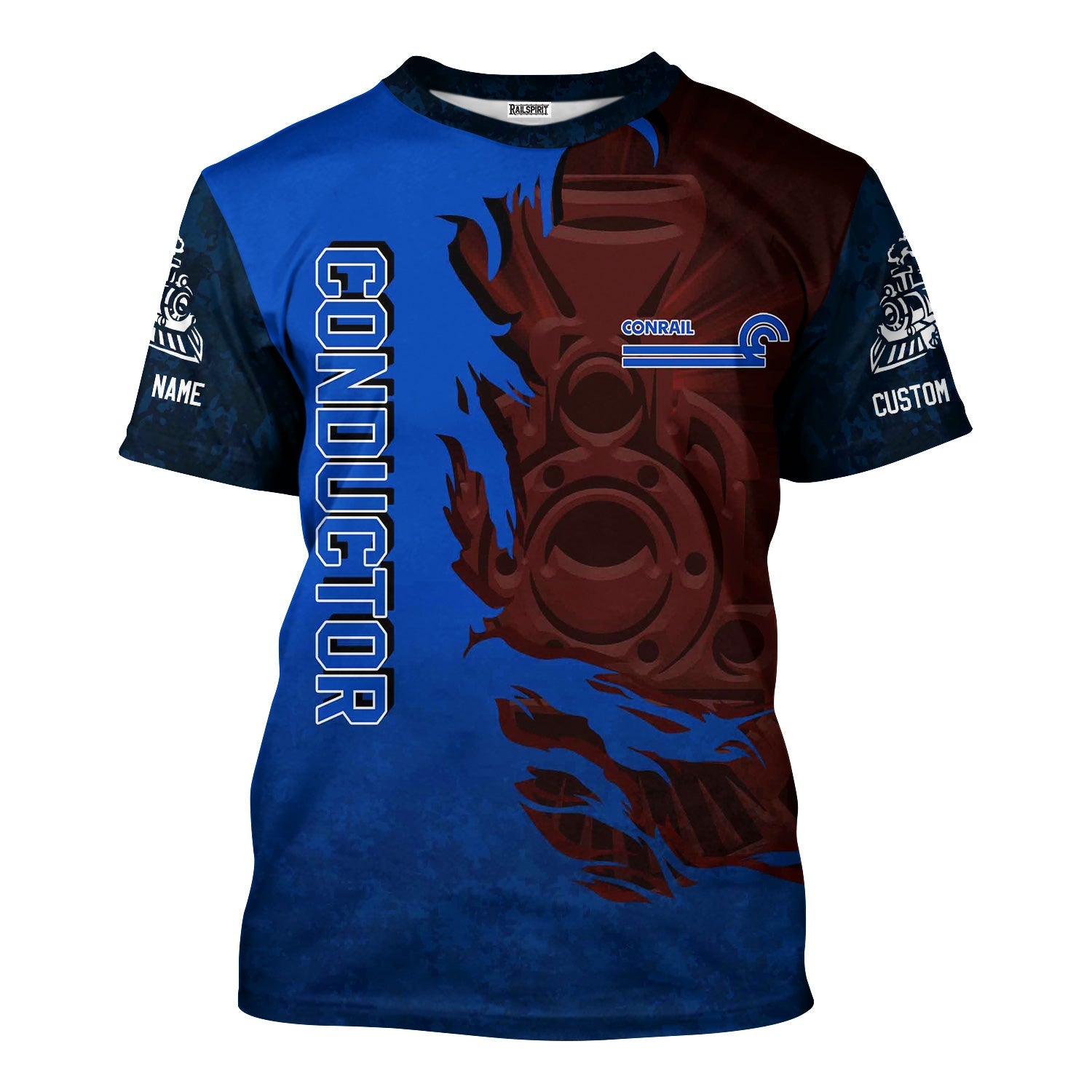 Railspirit Personalized Conrail Railroad T-Shirt Blazing Style with Custom Position Train Shirt
