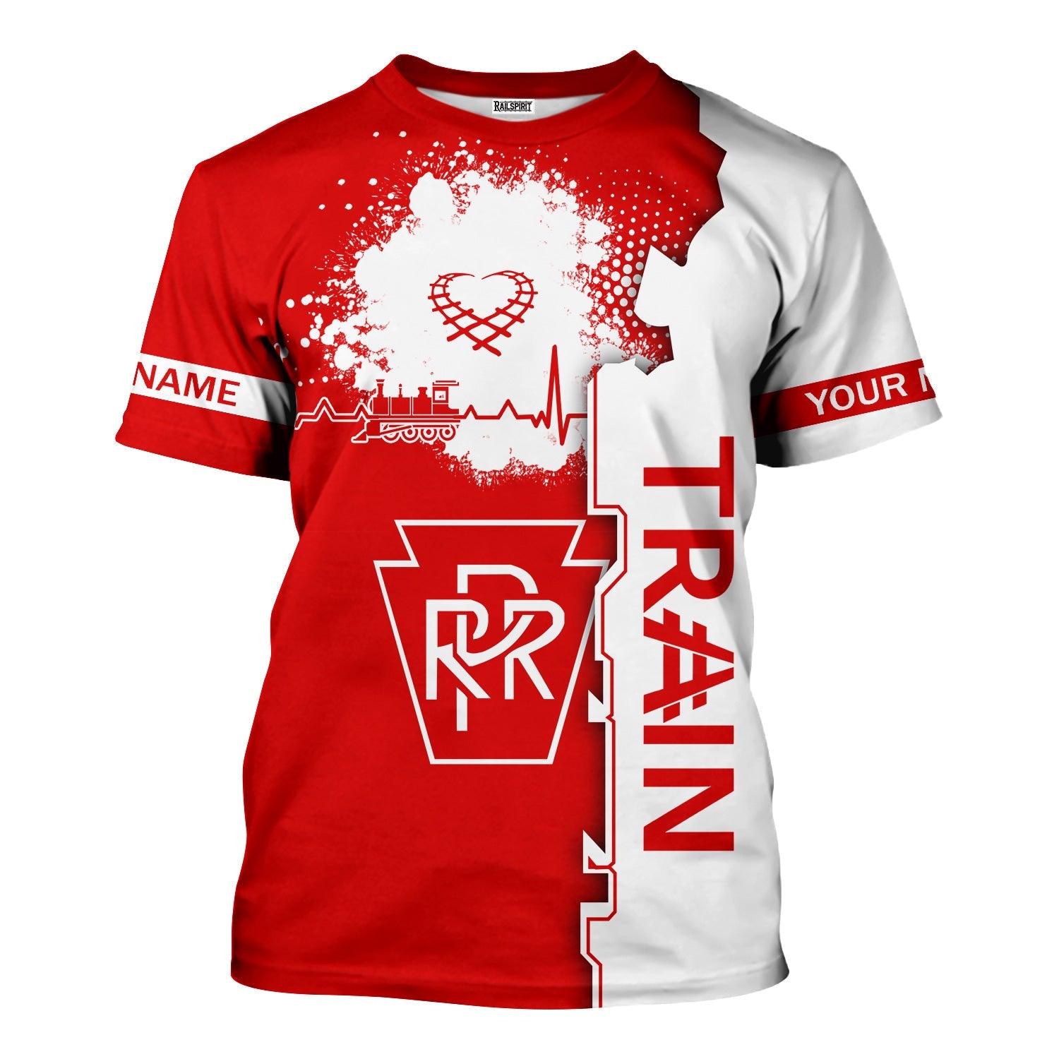 Railspirit Personalized Pennsylvania Railroad T-Shirt Engine Heartbeat and Track Love Style Shirt Gift Idea For Train Lovers
