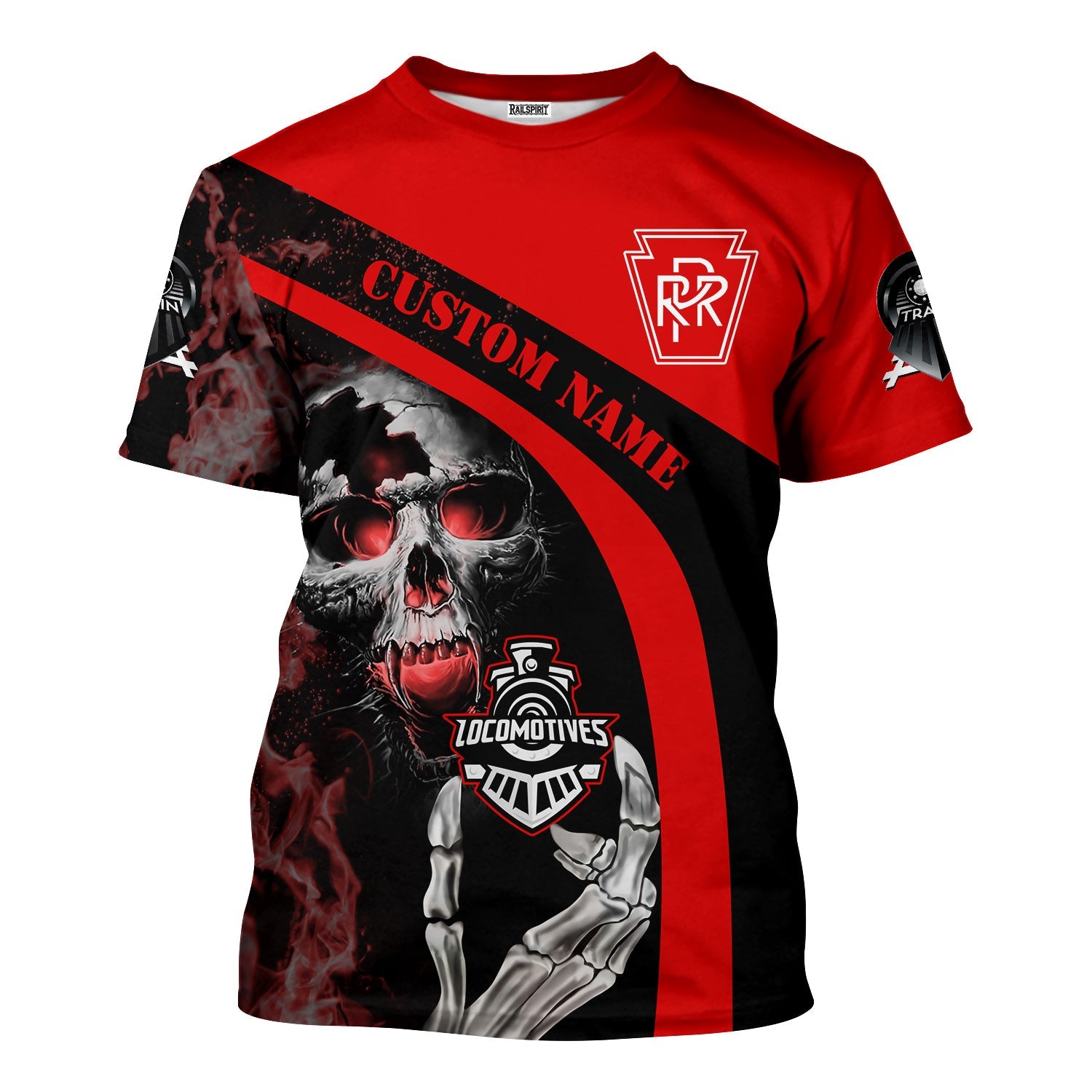 Railspirit Personalized Pennsylvania Railroad T-Shirt Flame Skull Design Train Shirt for Locomotive Fans