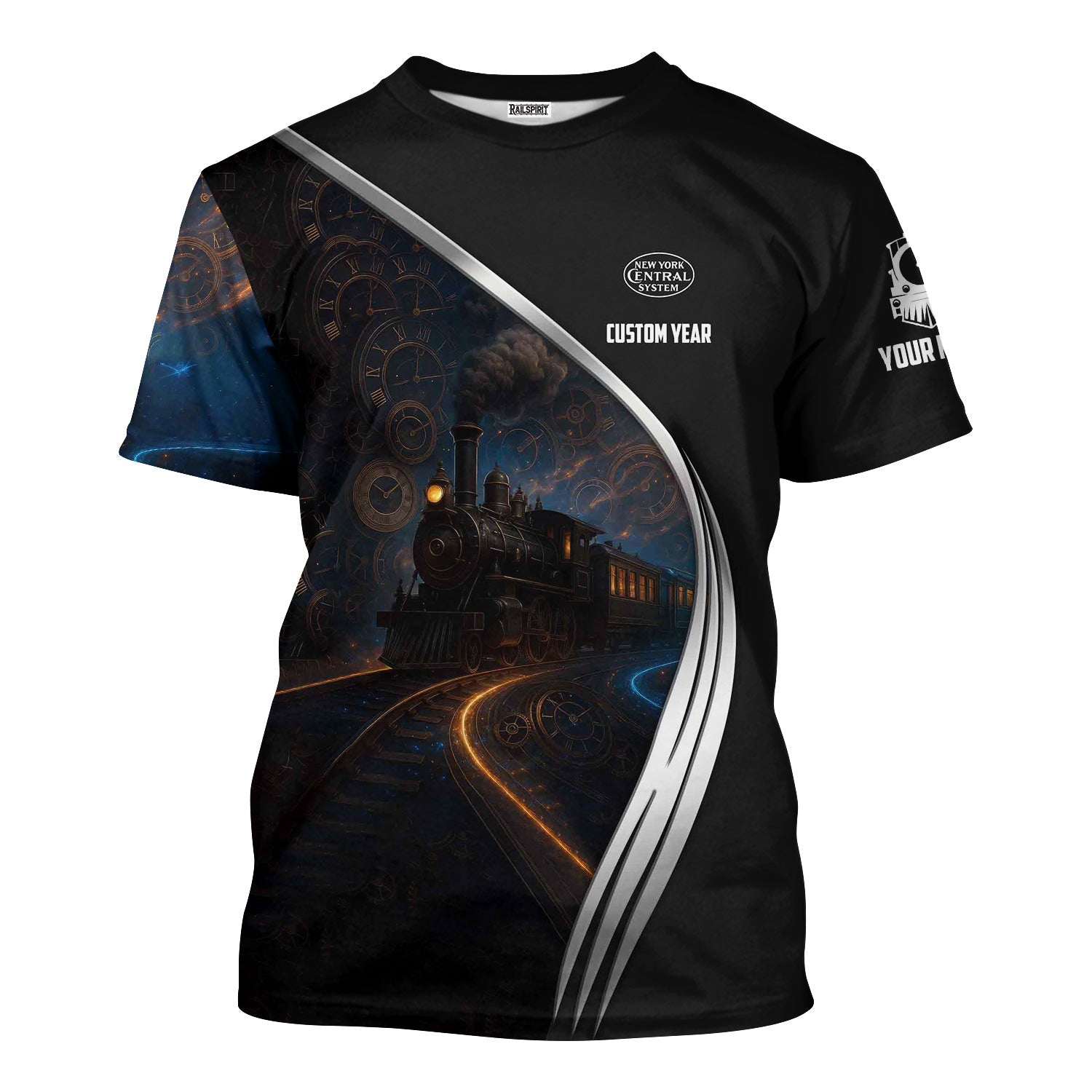 Railspirit Personalized New York Central Railroad T-Shirt Steampunk Locomotive with Custom Year Train Shirt