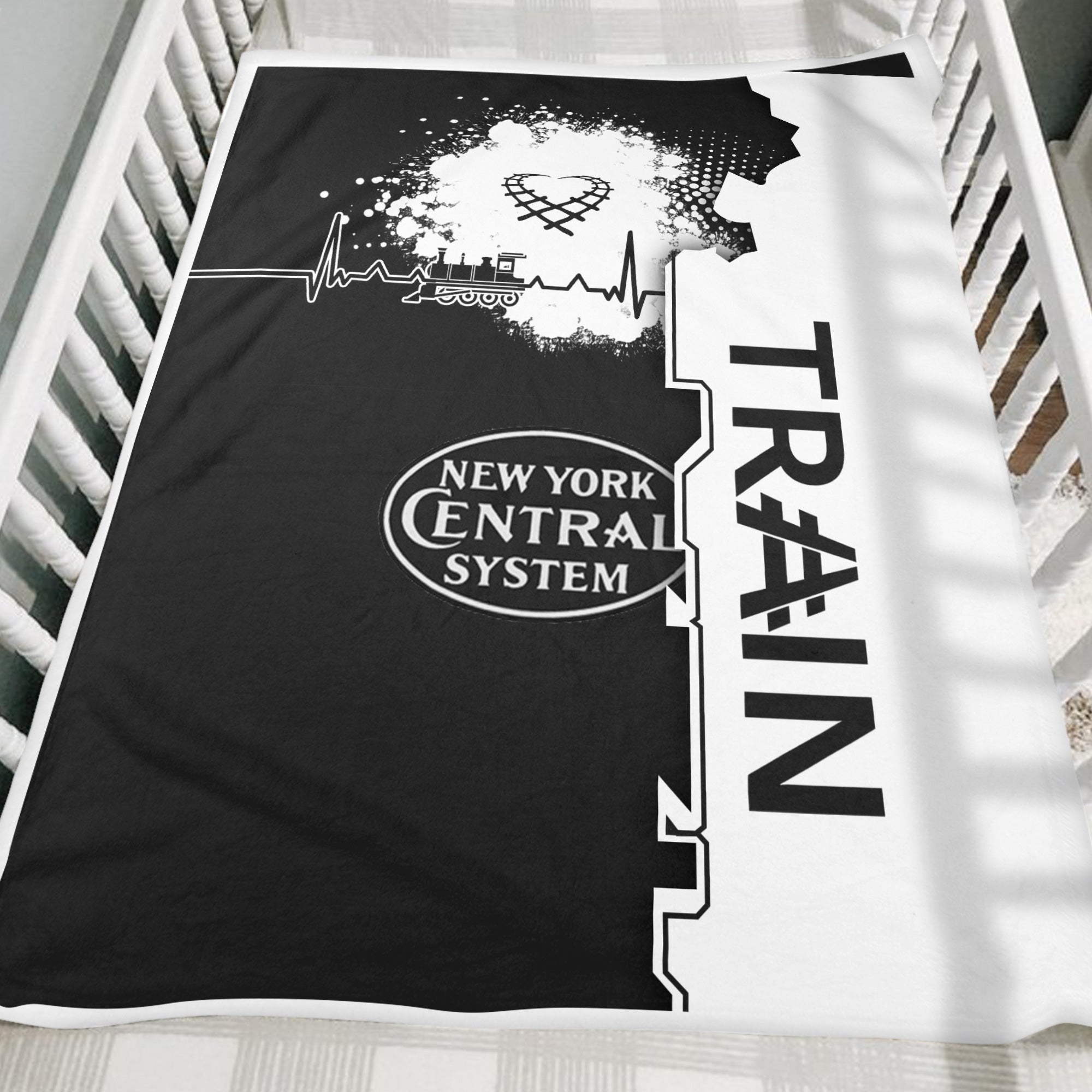 Railspirit New York Central Railroad Blanket Engine Heartbeat and Track Love Style Blanket Gift Idea For Train Lovers