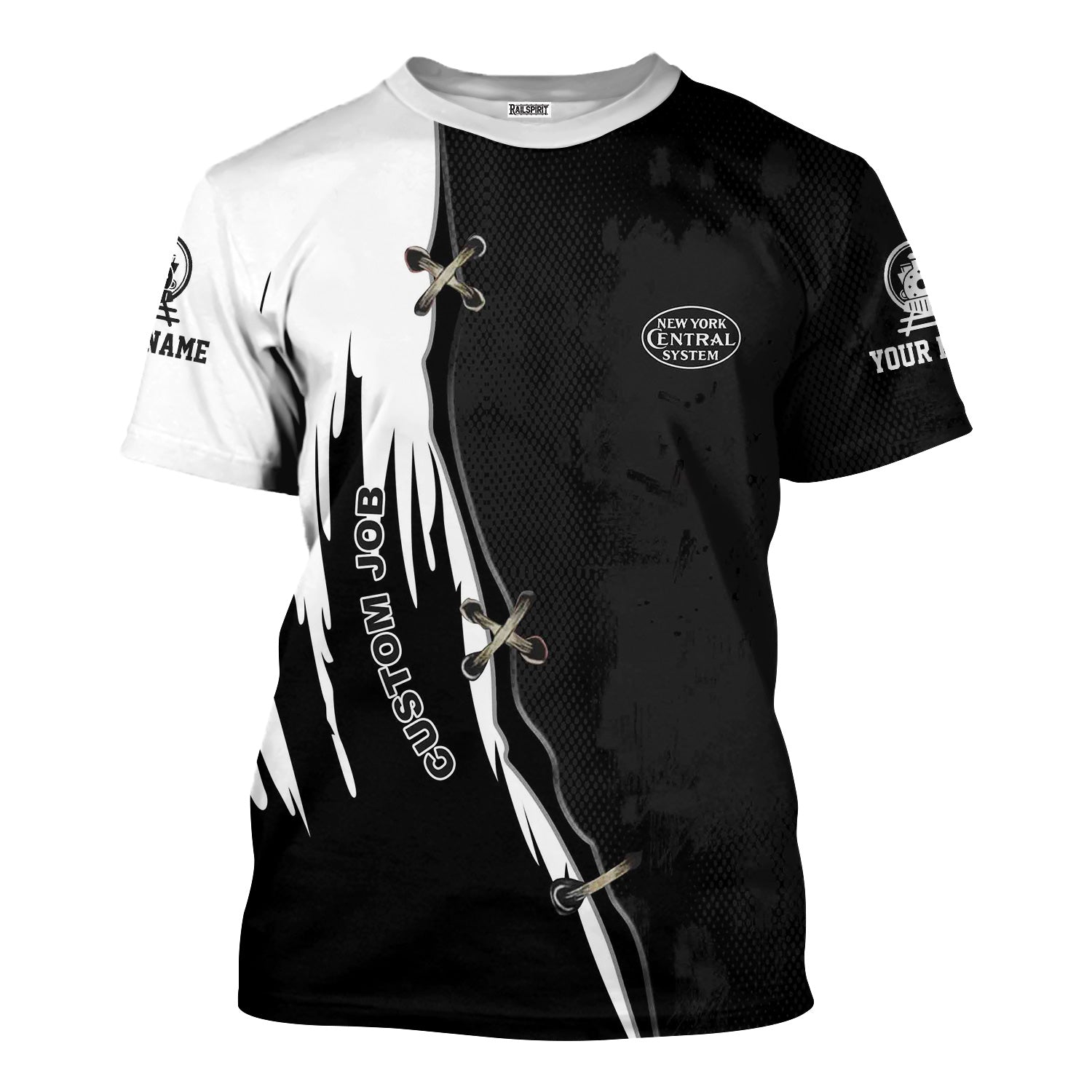 Railspirit Personalized New York Central Railroad T-Shirt Retro Stitches Design with Custom Position Train Shirt