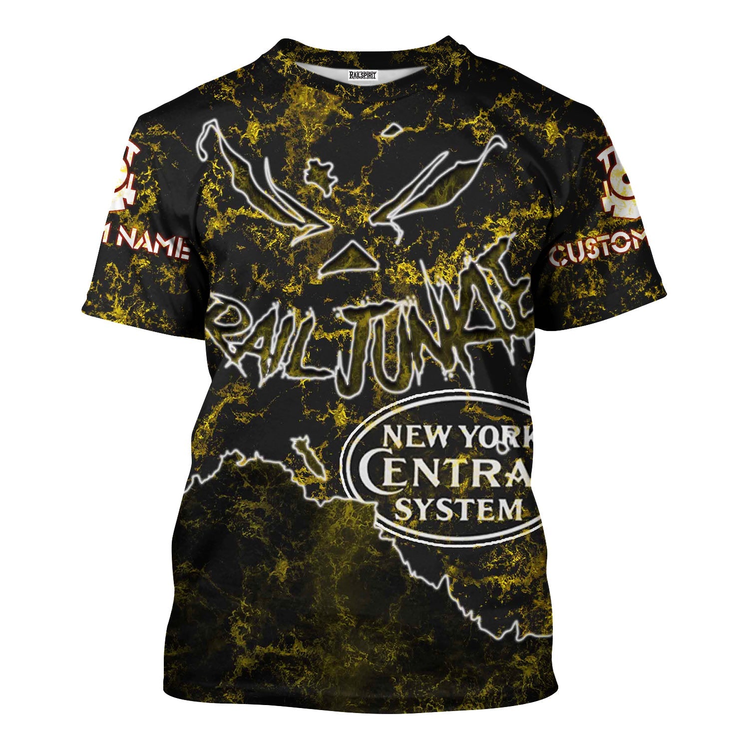 Railspirit Personalized New York Central Railroad T-Shirt Torn Graphic Style Train Shirt For Rail Junkie