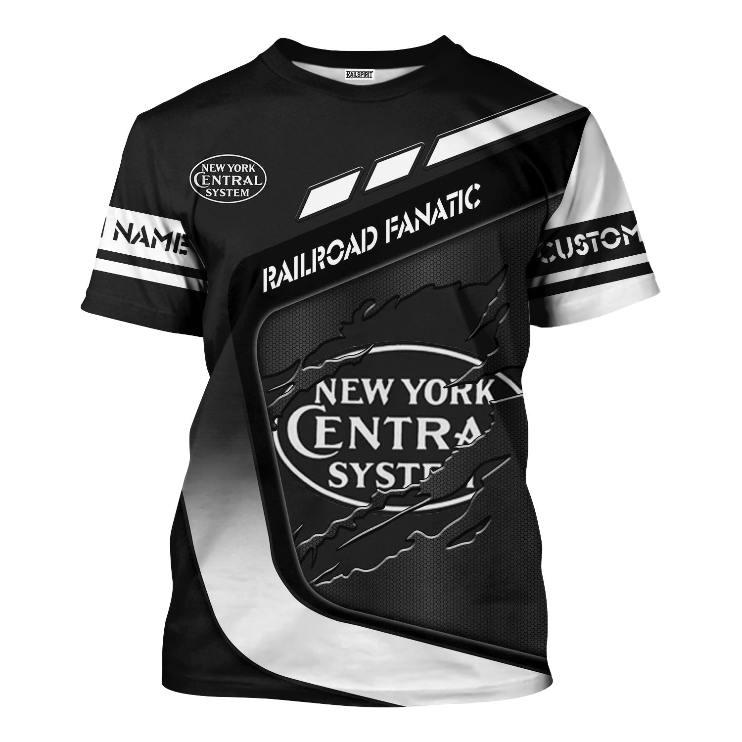 Railspirit Personalized New York Central Railroad T-Shirt Ripped Texture Style Train Shirt For Railroad Fanatic