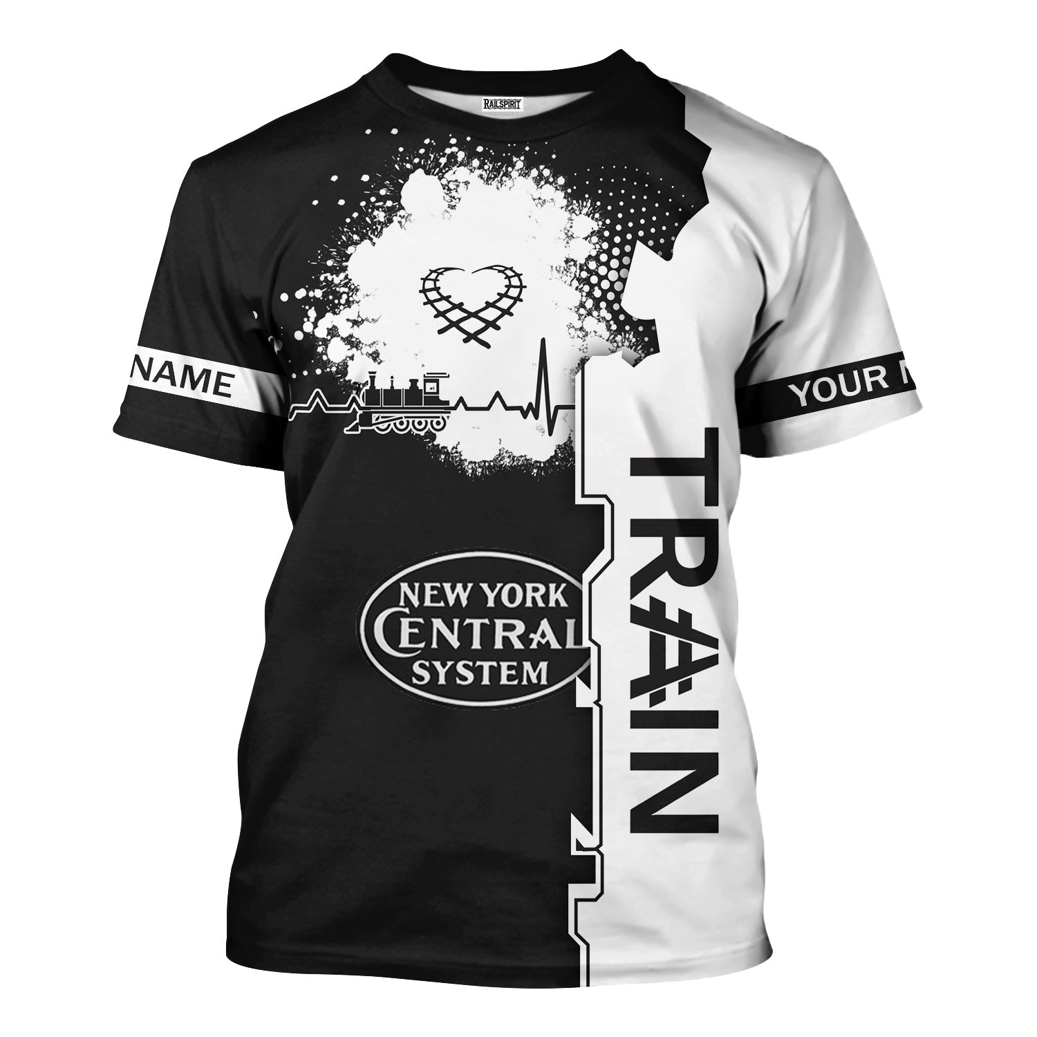 Railspirit Personalized New York Central Railroad T-Shirt Engine Heartbeat and Track Love Style Shirt Gift Idea For Train Lovers