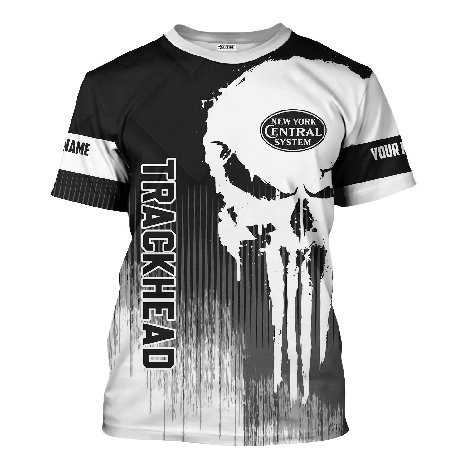 Railspirit Personalized New York Central Railroad T-Shirt Skull Design with Custom Job Train Shirt for Trackhead Crew