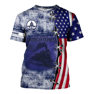 Railspirit Personalized Baltimore and Ohio Railroad T-Shirt Retro American Express Train With USA Flag B&O Shirt