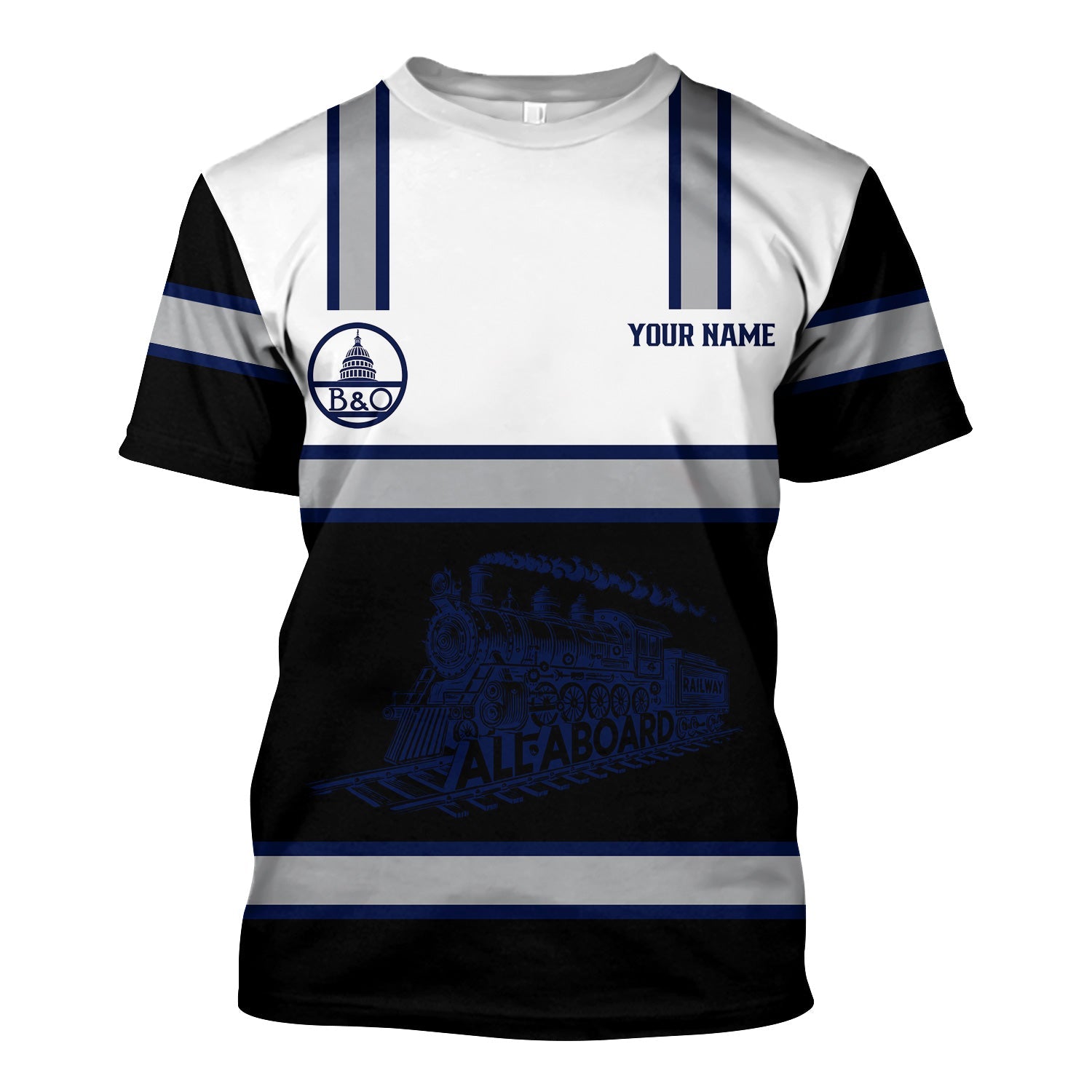 Railspirit Custom Name Baltimore and Ohio Railroad T Shirt Eat Train Sleep Repeat B&O Printed Train Shirt
