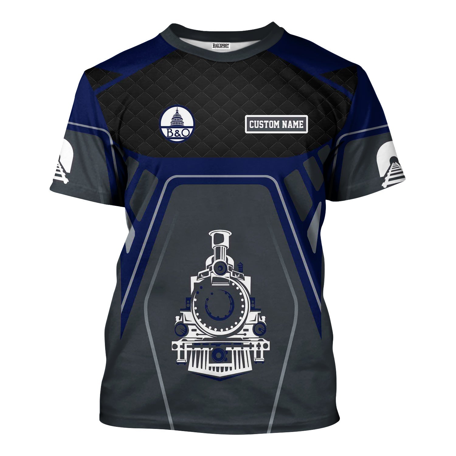 Railspirit Personalized Baltimore and Ohio Railroad T-Shirt Steam Locomotive Engine Graphic B&O Train Shirt All Over Print