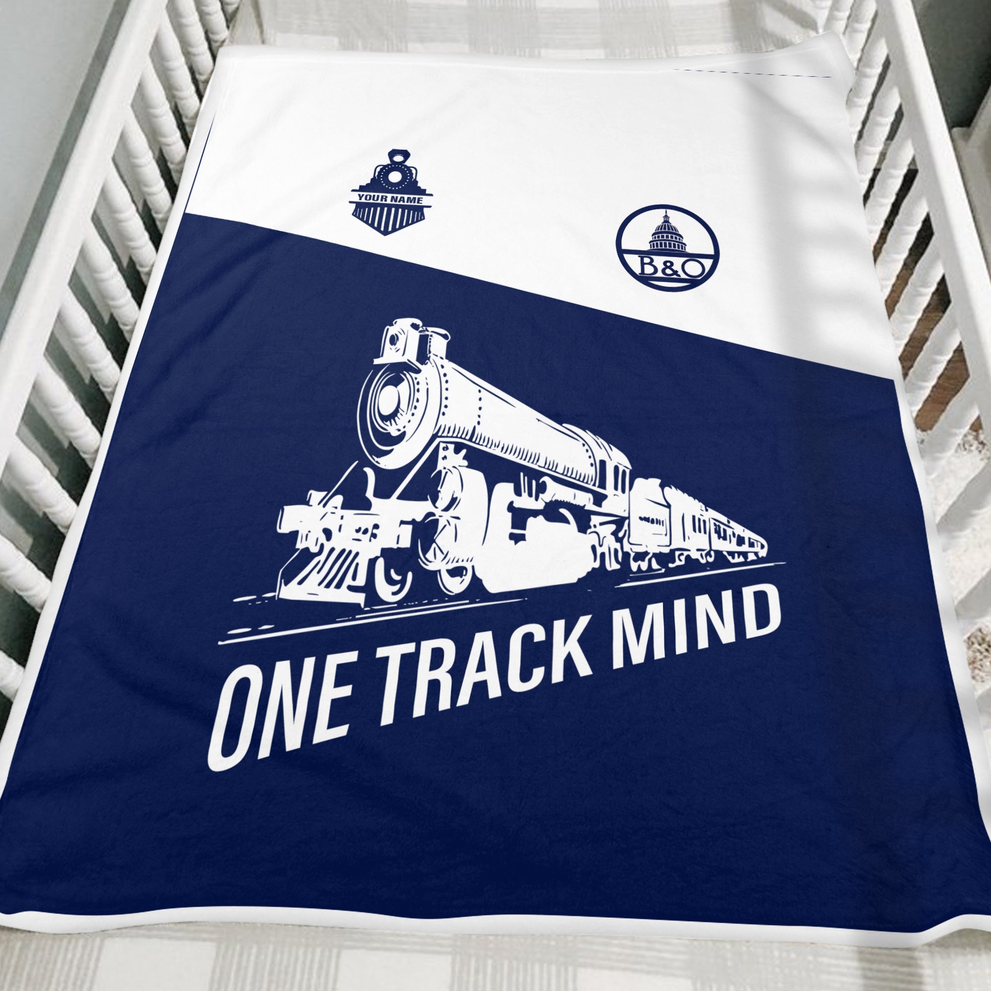 Railspirit Personalized Baltimore and Ohio Railroad Blanket One Track Mind B&O Train Blanket Gift Idea For Train Lover