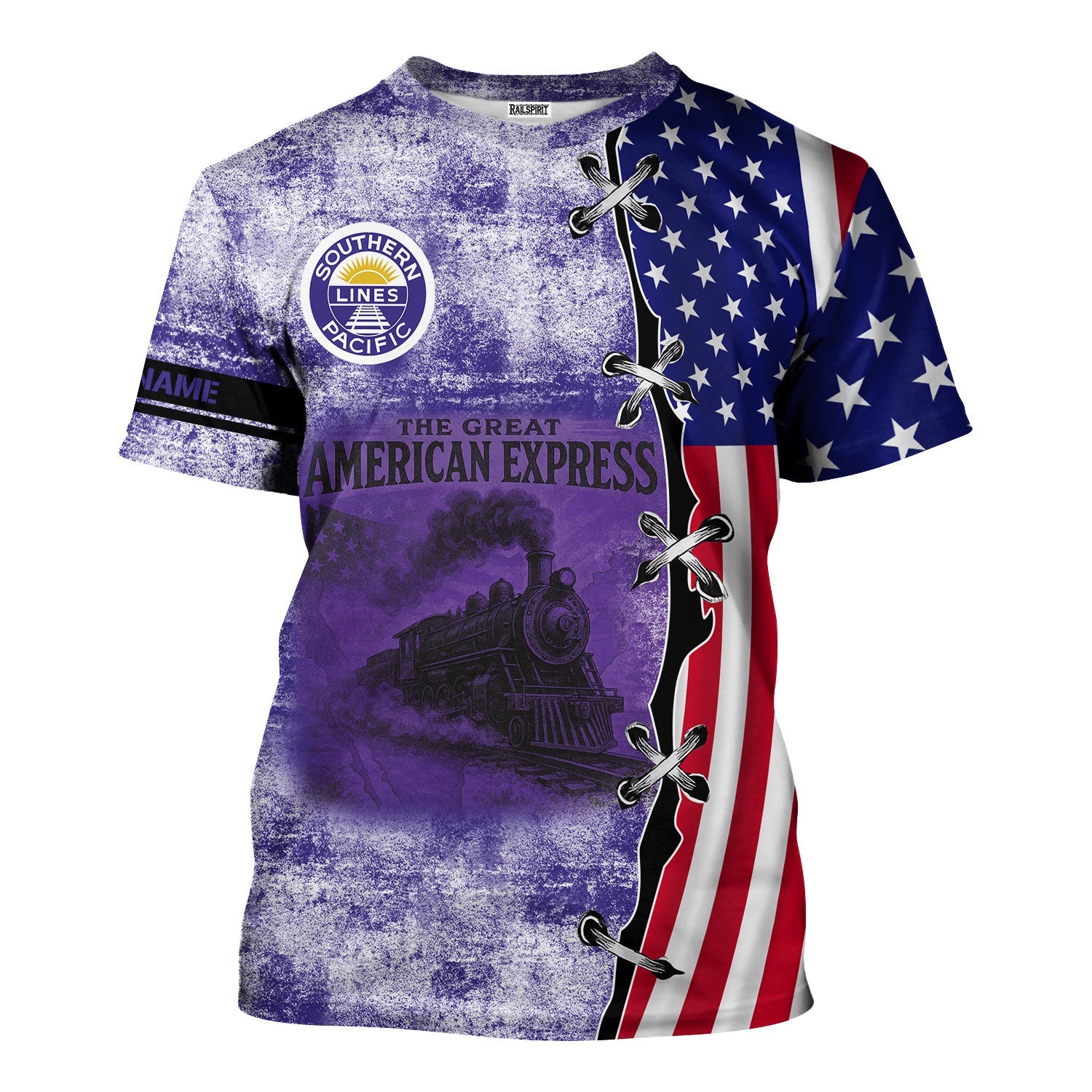 Railspirit Personalized Southern Pacific Railroad T-Shirt Retro American Express Train With USA Flag Shirt