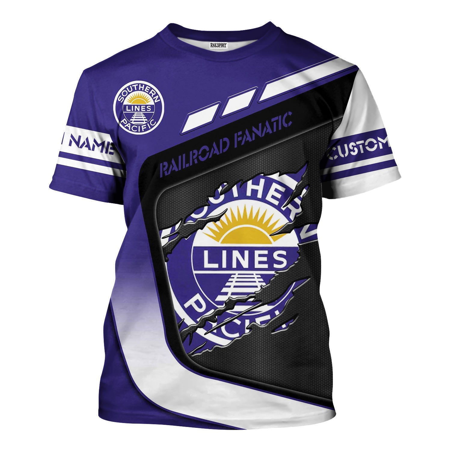 Railspirit Personalized Southern Pacific Railroad T-Shirt Ripped Texture Style Train Shirt For Railroad Fanatic