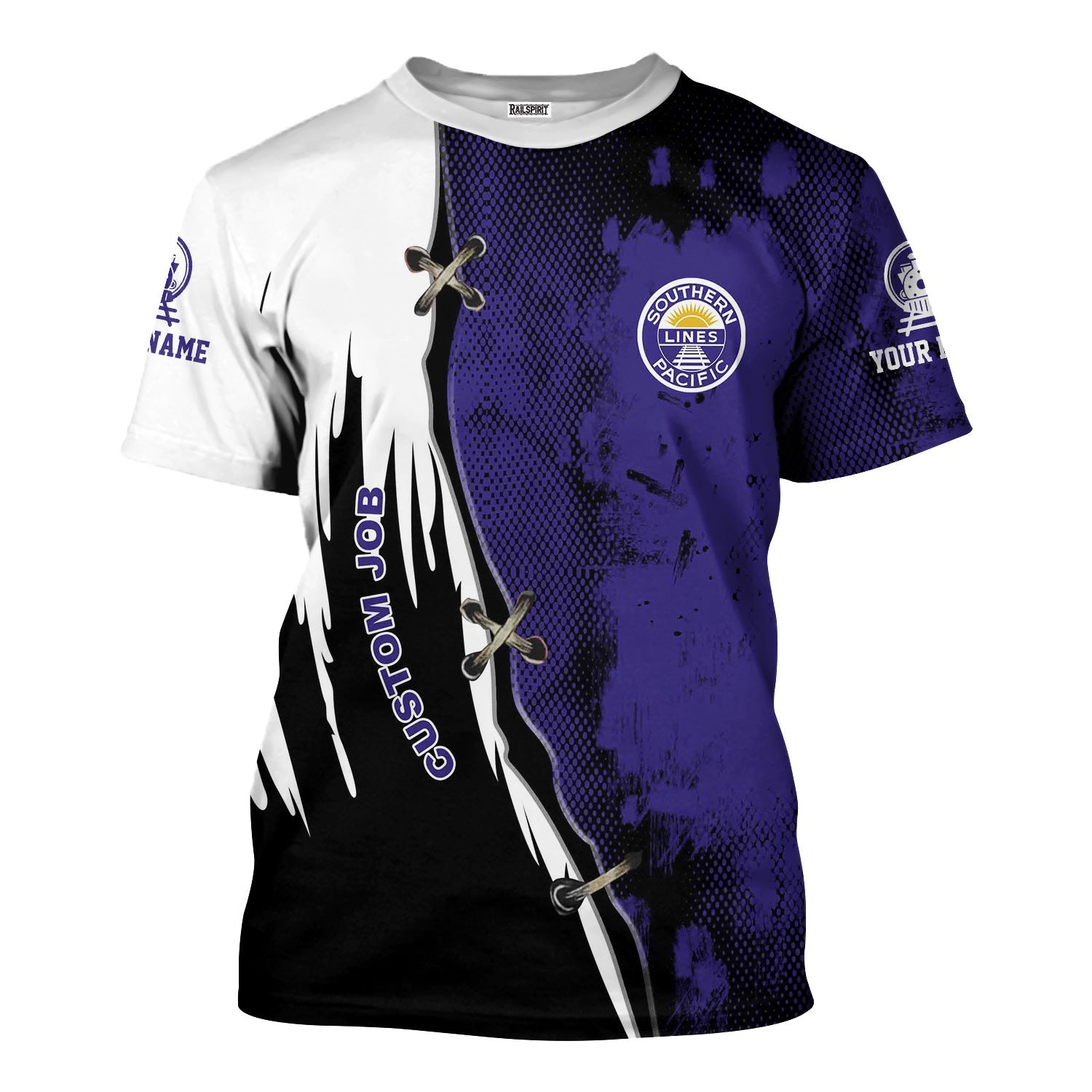 Railspirit Personalized Southern Pacific Railroad T-Shirt Retro Stitches Design with Custom Position Train Shirt