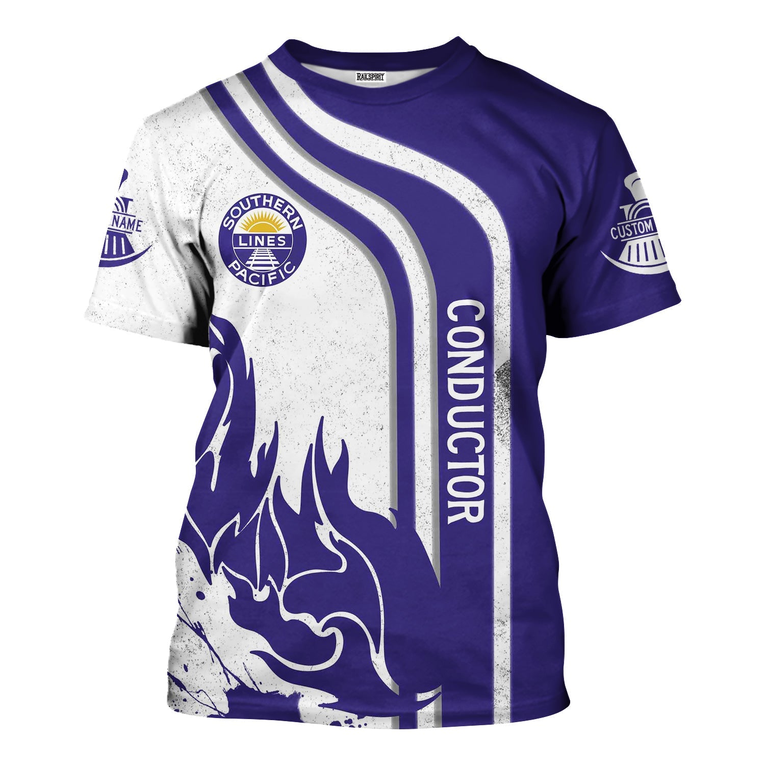 Railspirit Personalized Southern Pacific Railroad T-Shirt Flame Design with Custom Job Position Train Shirt