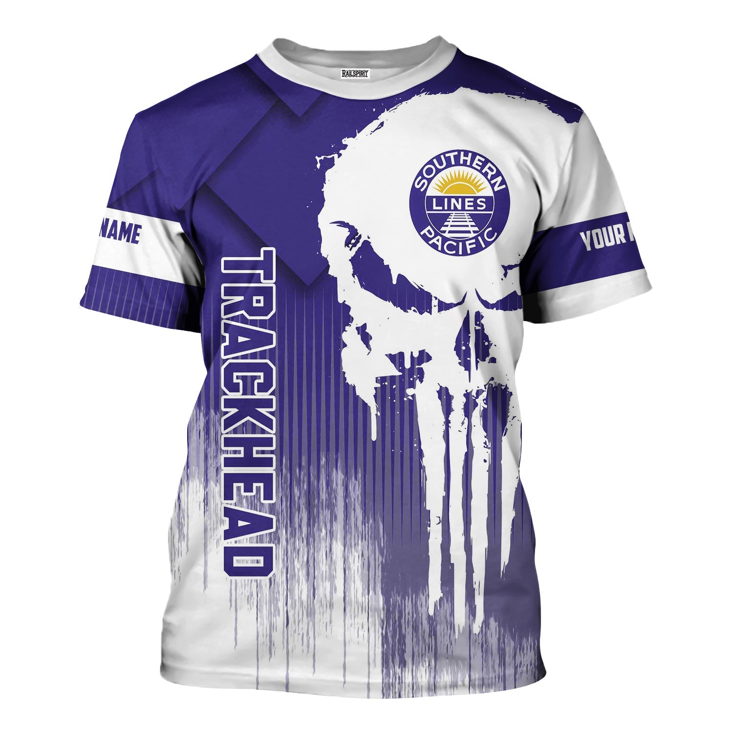 Railspirit Personalized Southern Pacific Railroad T-Shirt Skull Design with Custom Job Train Shirt for Trackhead Crew