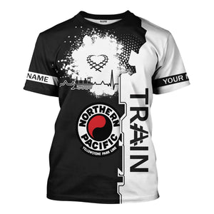 Railspirit Personalized Northern Pacific Railway T-Shirt Engine Heartbeat and Track Love Style Shirt Gift Idea For Train Lovers