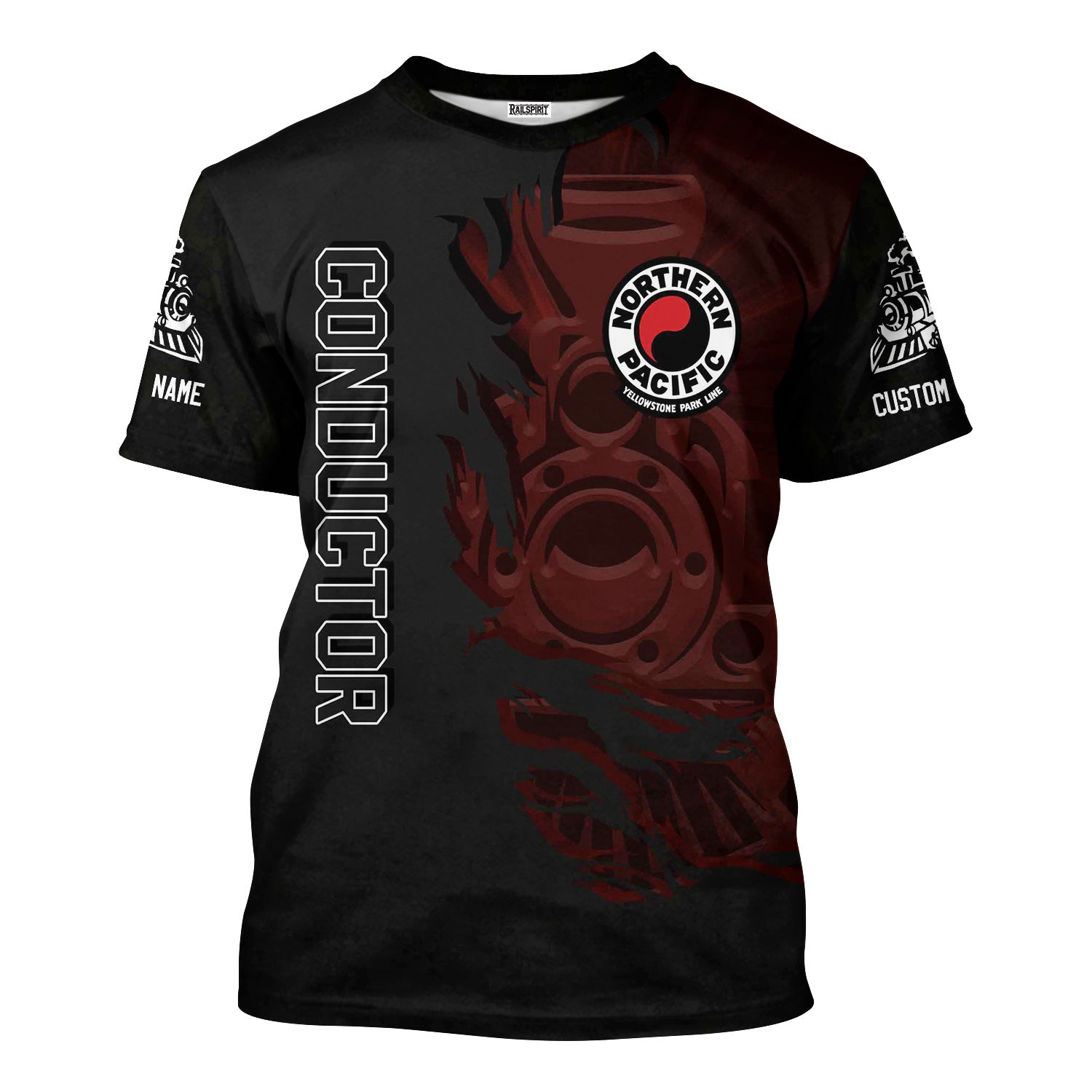 Railspirit Personalized Northern Pacific Railway T-Shirt Blazing Style with Custom Position Train Shirt